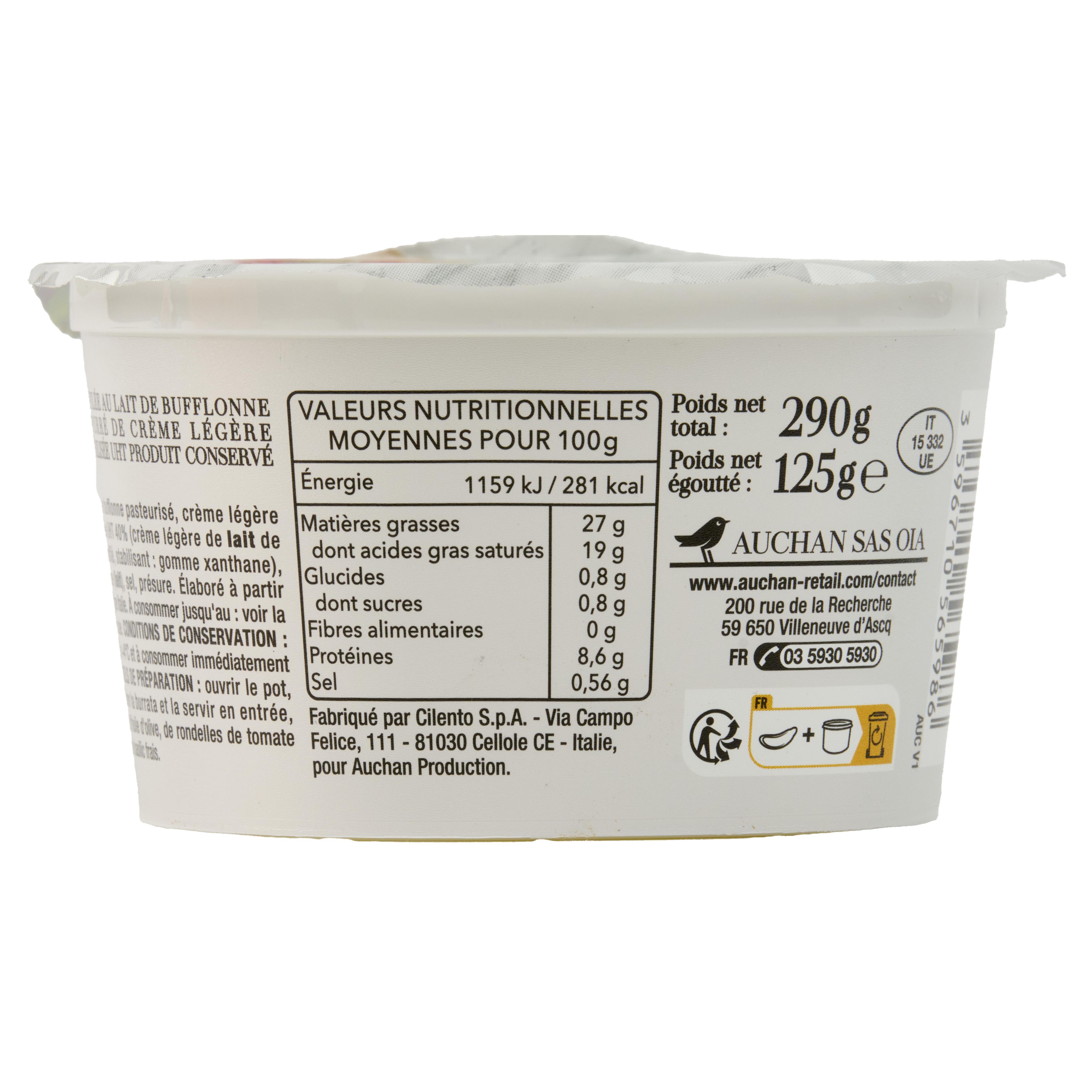 Voir la diapositive 3 : AUCHAN Tavola in Italia Burrata di bufala 125g