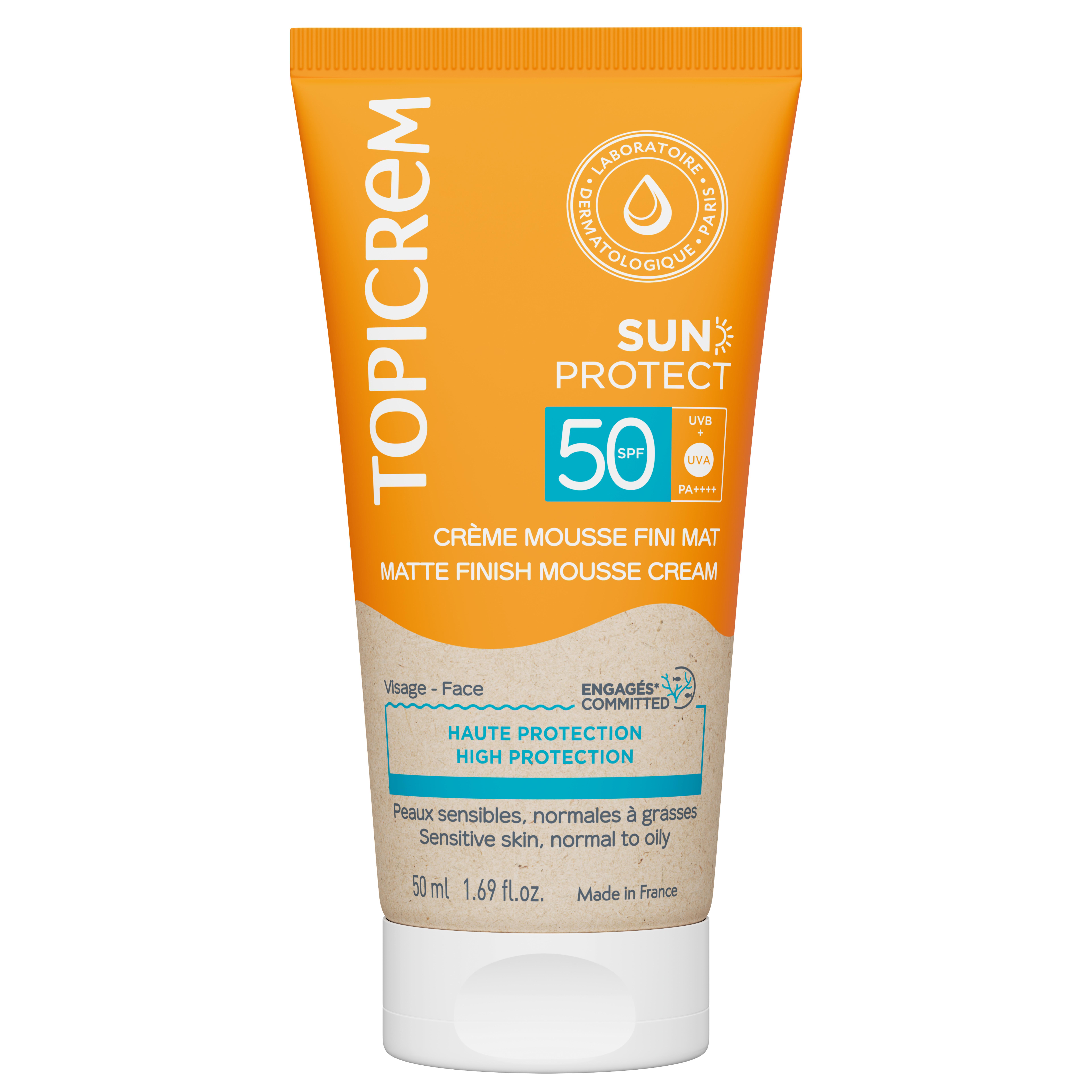 TOPICREM Sun protect Crème mousse fini mat SPF50 50ml