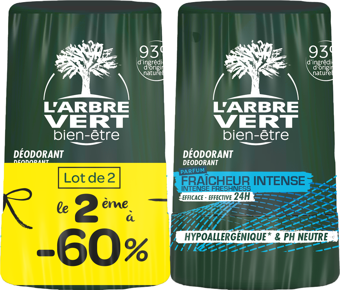 L'ARBRE VERT Déodorant hypoallergénique fraîcheur intense bille 24h 2x50ml