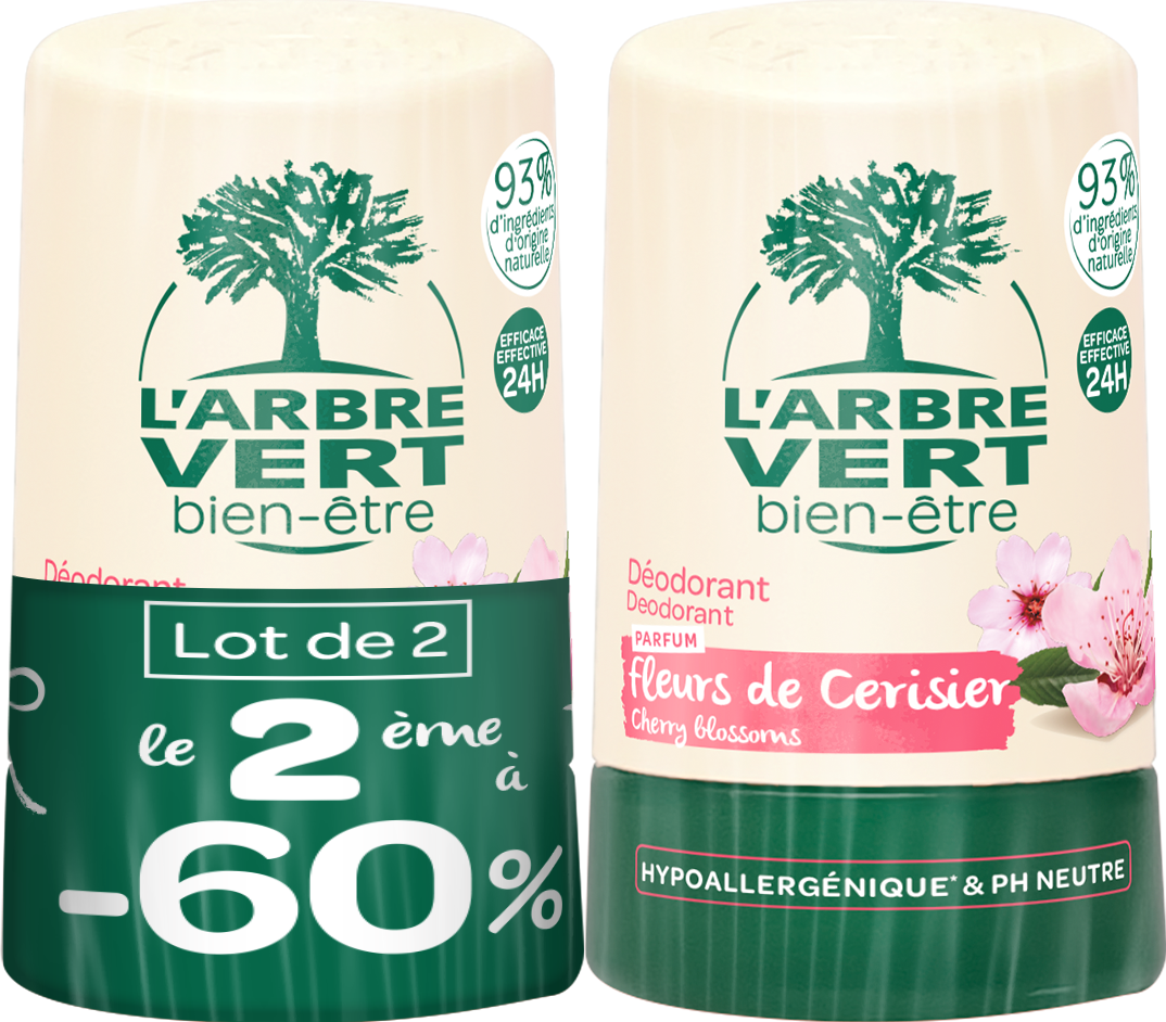 L'ARBRE VERT Déodorant 24H hypoallergénique fleurs de cerisier bille 2x50ml