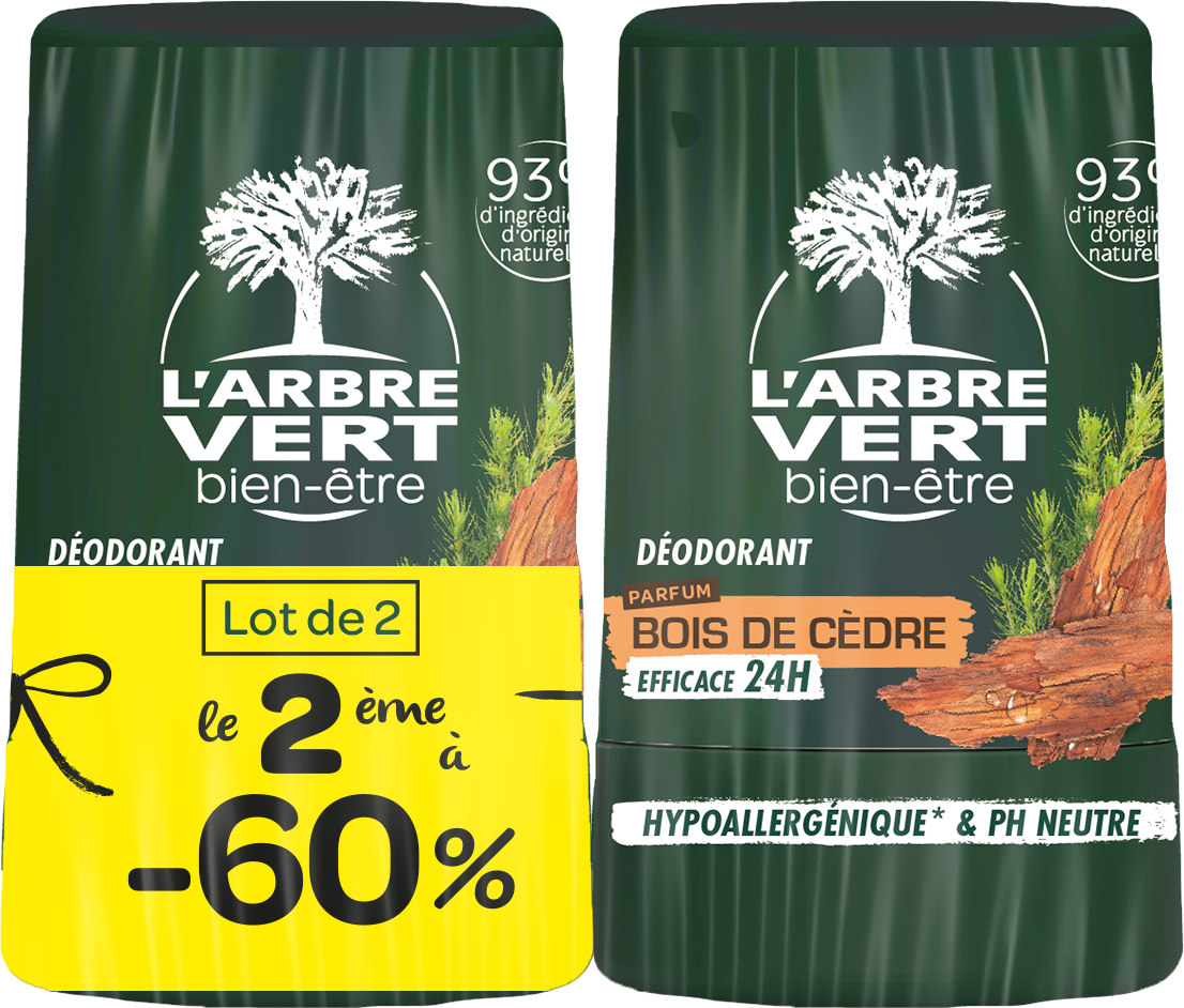 L'ARBRE VERT Bien-être Déodorant bille 24H bois de cèdre 2x50ml le 2ème à -60%