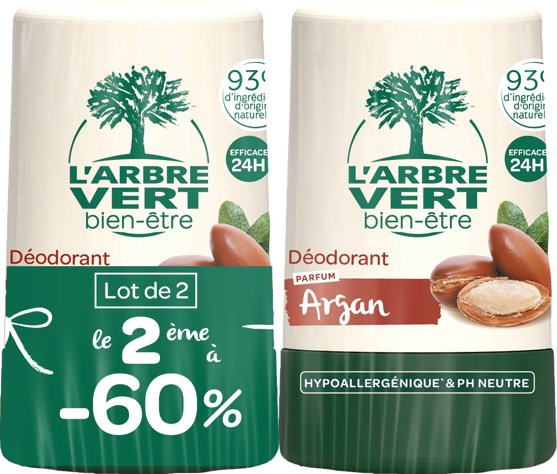 L'ARBRE VERT Bien-être Déodorant bille 24H argan 2x50ml le 2ème à -60%
