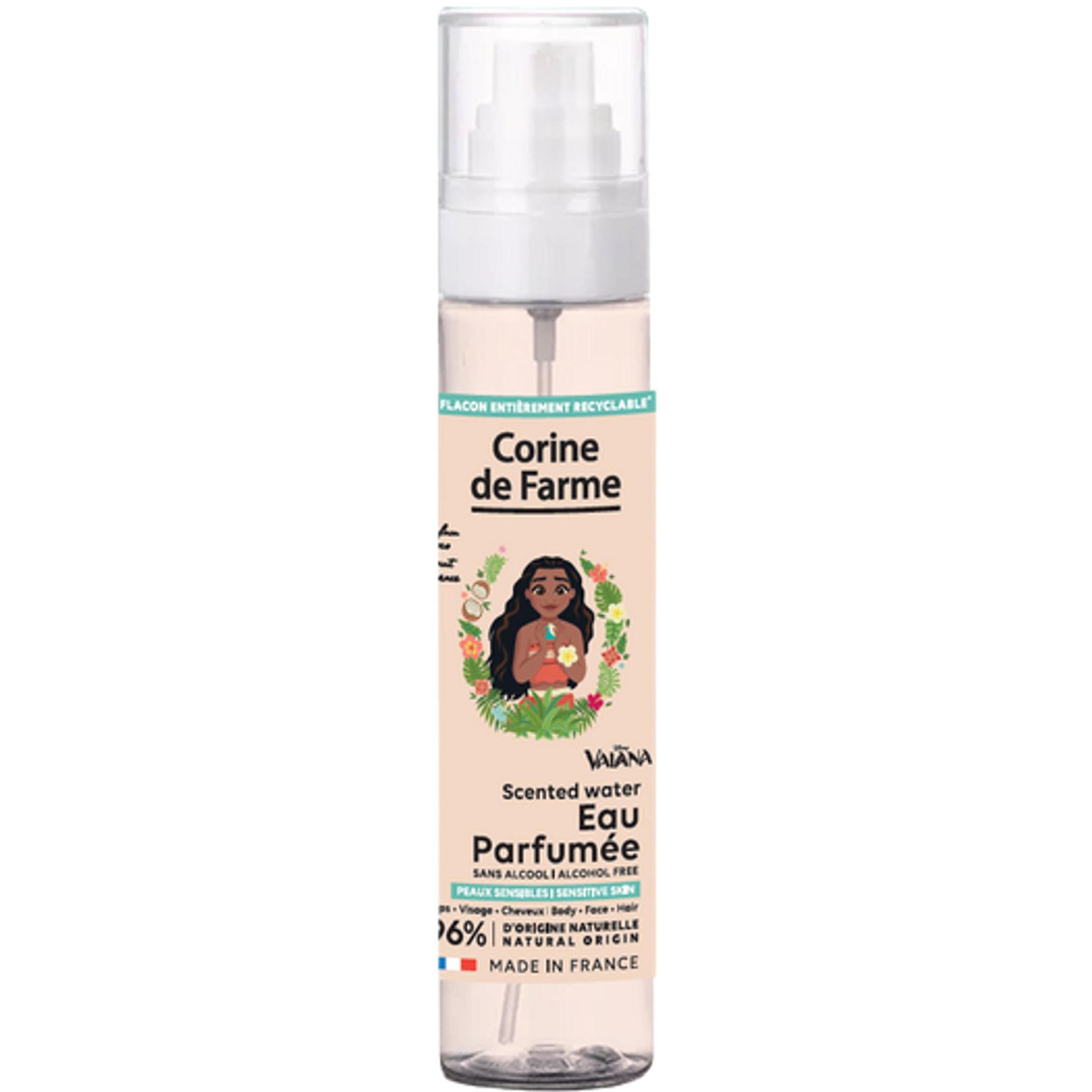 CORINE DE FARME Vaiana Eau parfumée sans alcool parfum coco corps, visage, cheveux peaux sensibles 200ml