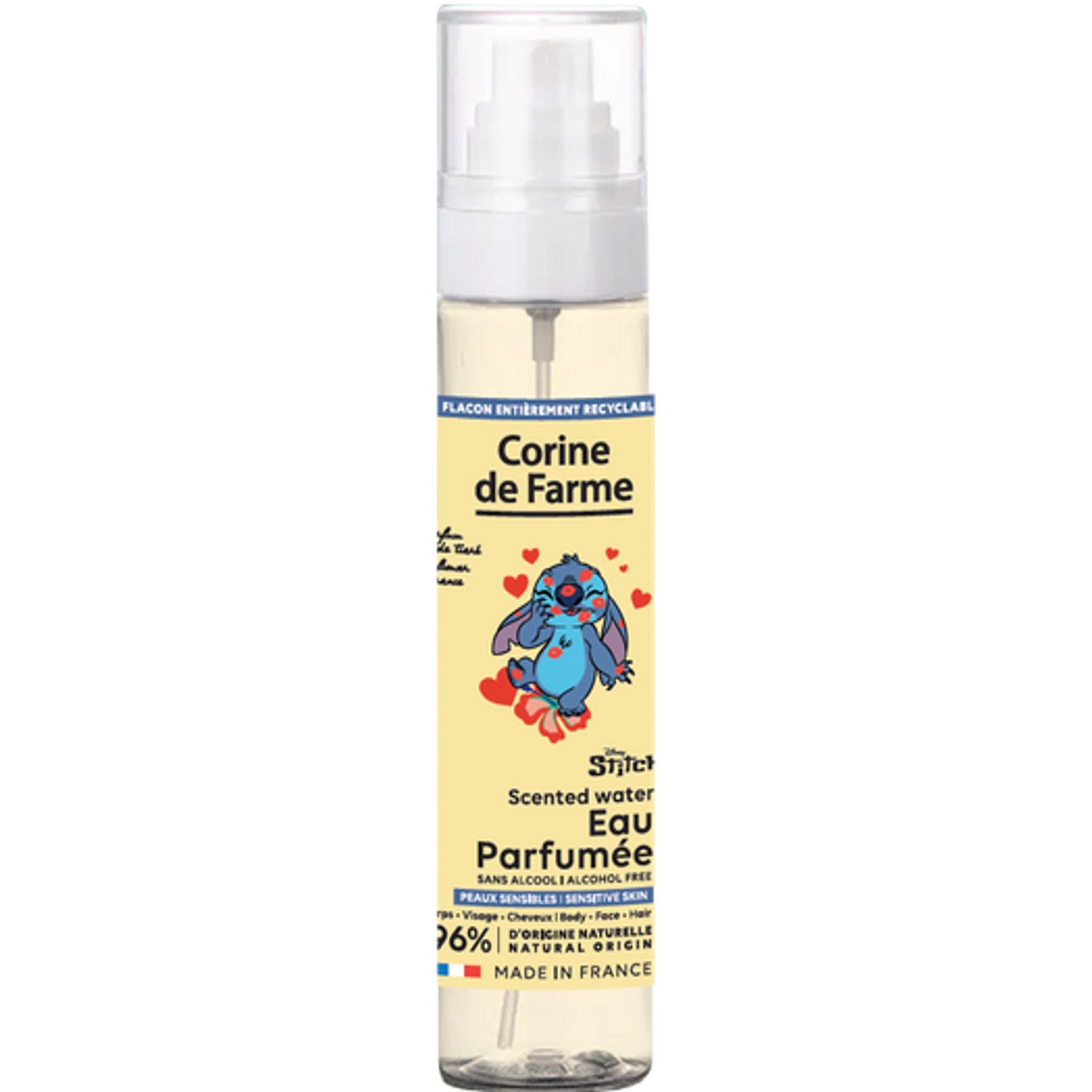 CORINE DE FARME Stitch Eau parfumée sans alcool parfum tiaré corps, visage, cheveux peaux sensibles 200ml