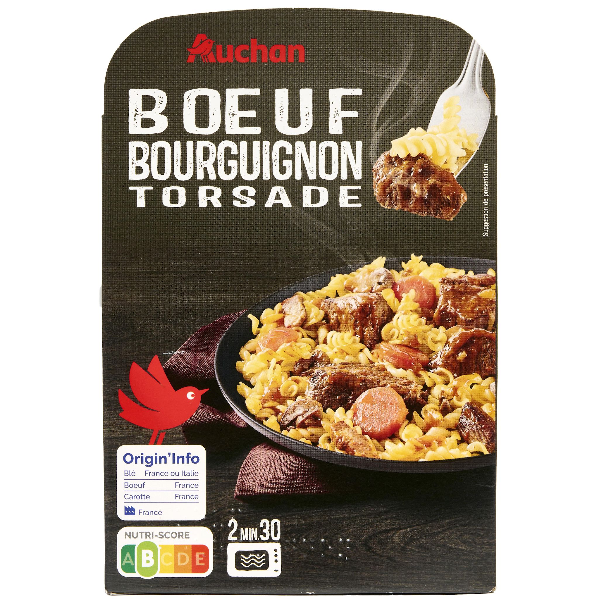 AUCHAN Boeuf bourguignon aux torsades 1 personne 280g