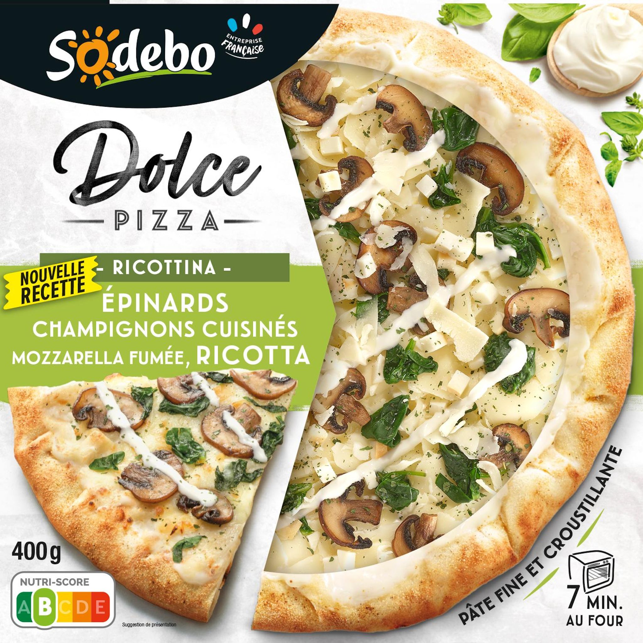 SODEBO Pizza Dolce ricottina épinards champignons ricotta 400g