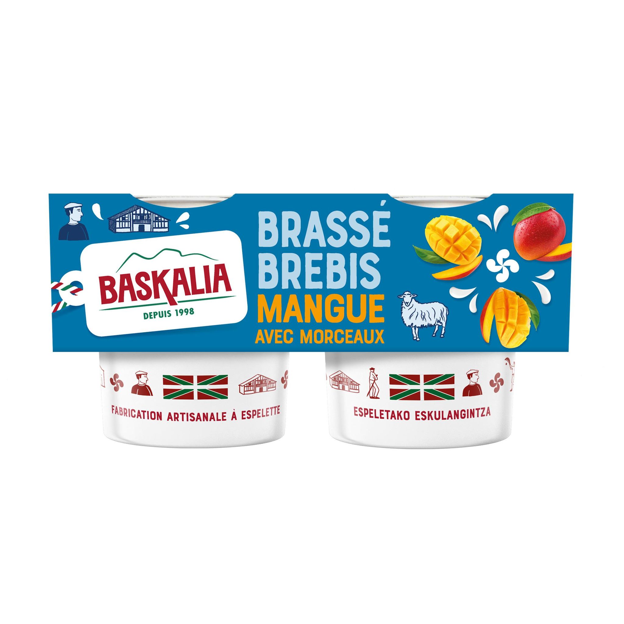 BASKALIA Yaourt brassé au lait de brebis mangue 2x125g