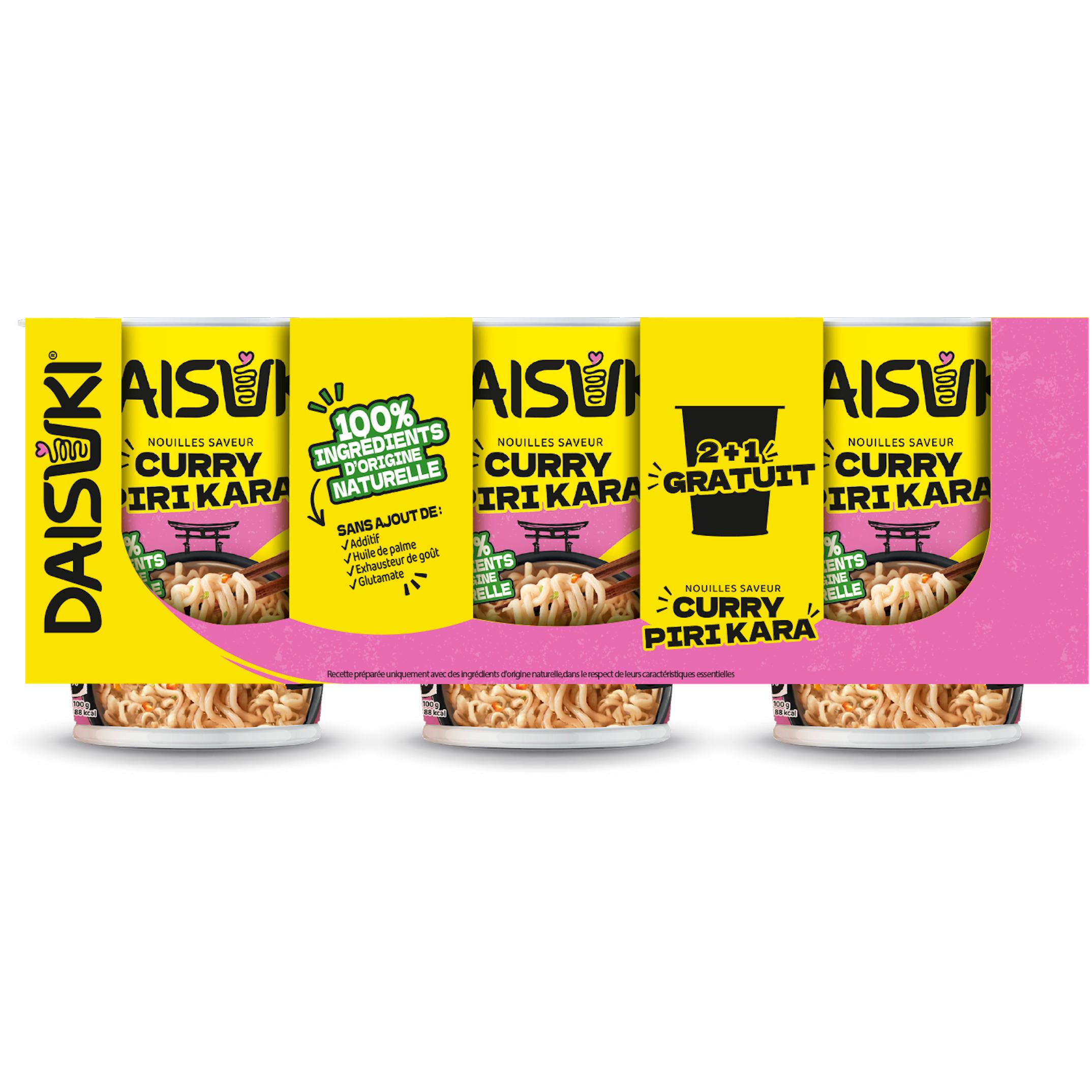DAISUKI Cup nouilles instantanées saveur curry Piri Kara 2+1 offert 3x60g