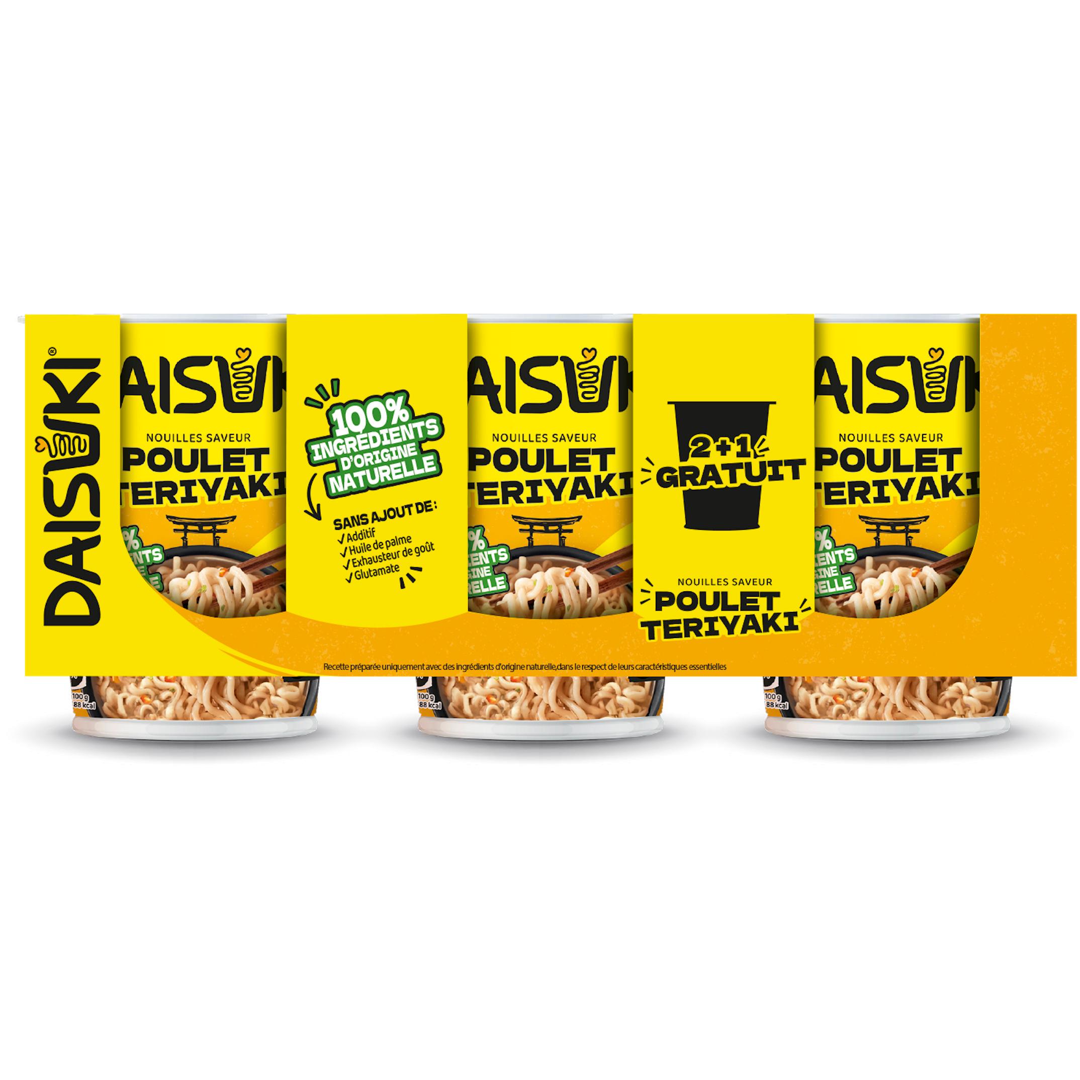 DAISUKI Cup nouilles instantanées saveur poulet Teriyaki 2+1 offert 3x60g