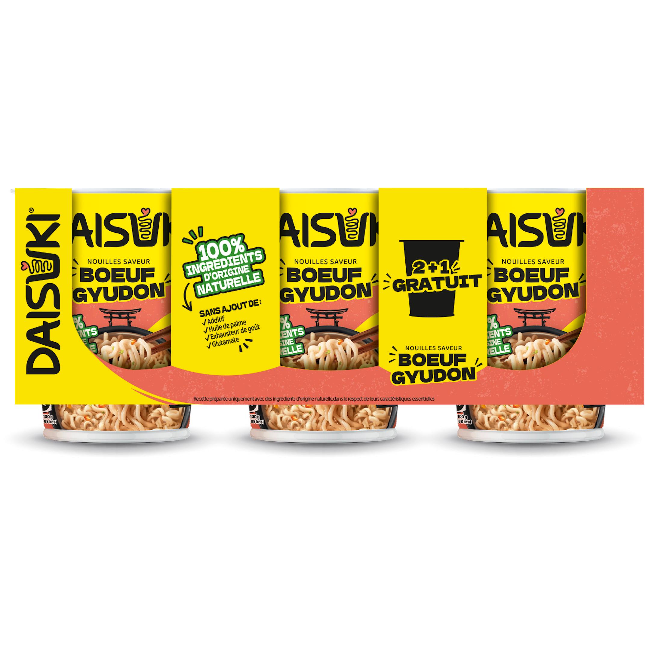 DAISUKI Cup nouilles instantanées saveur boeuf Gyudon 2+1 offert 3x60g