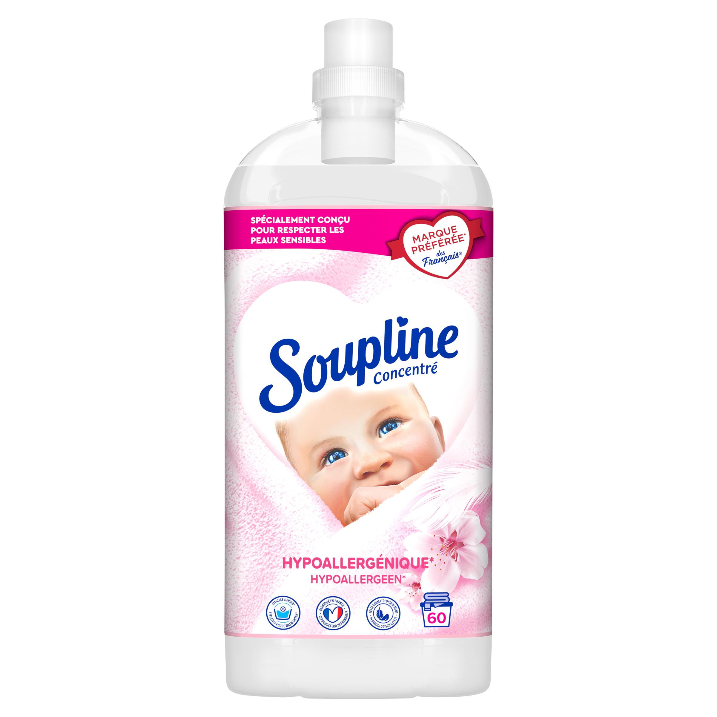 SOUPLINE Adoucissant liquide Naturals hypoallergénique 45 lavages 1,2l