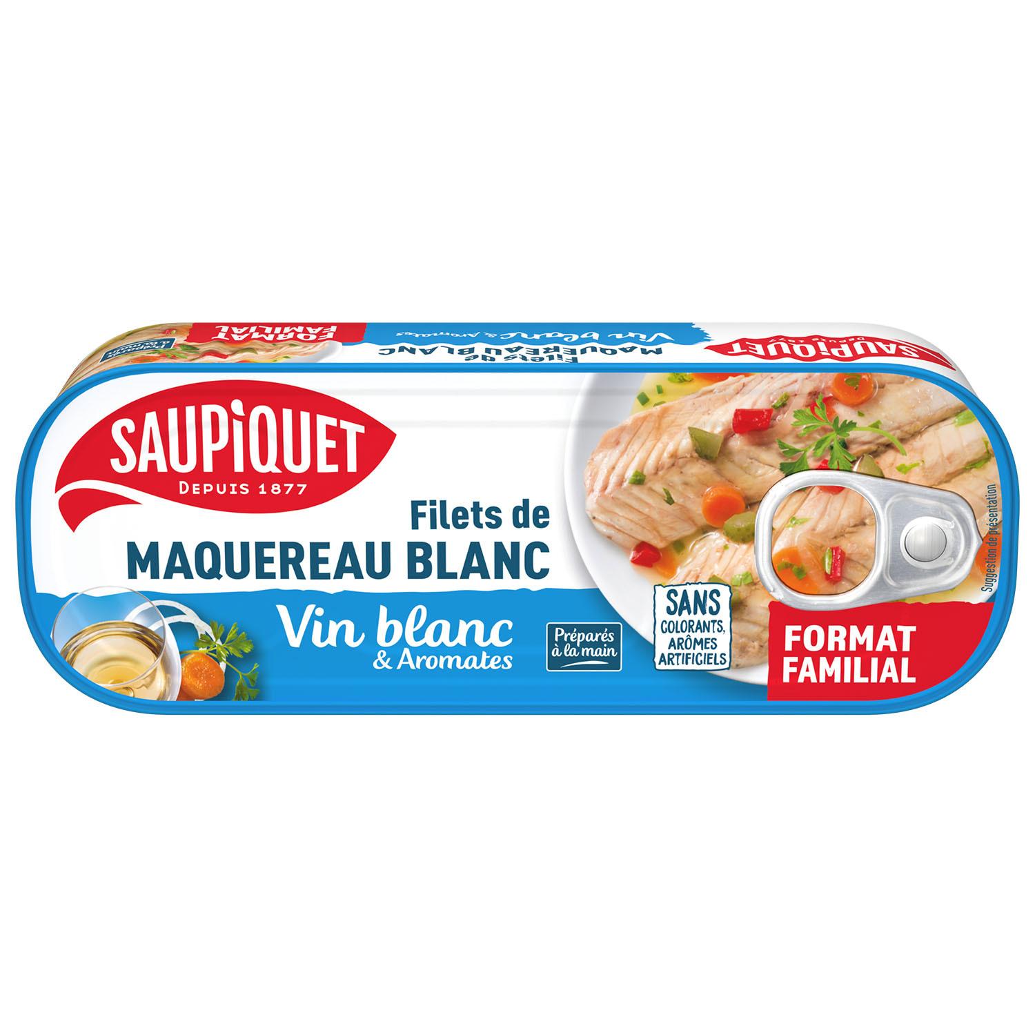 SAUPIQUET Filets de maquereau blanc au vin blanc aromates format familial 235g
