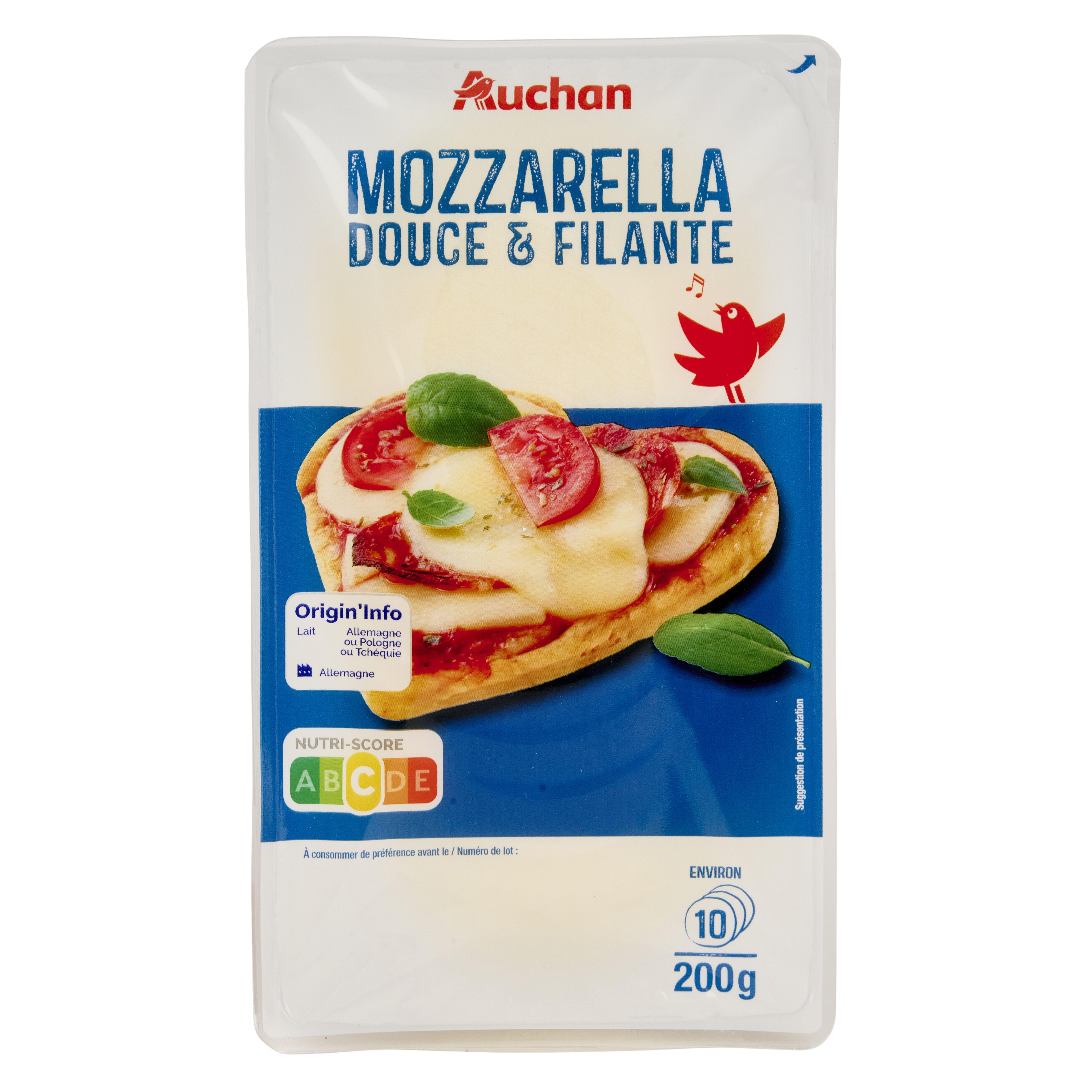 AUCHAN Mozzarella en tranches pour croque-monsieur et burgers 200g