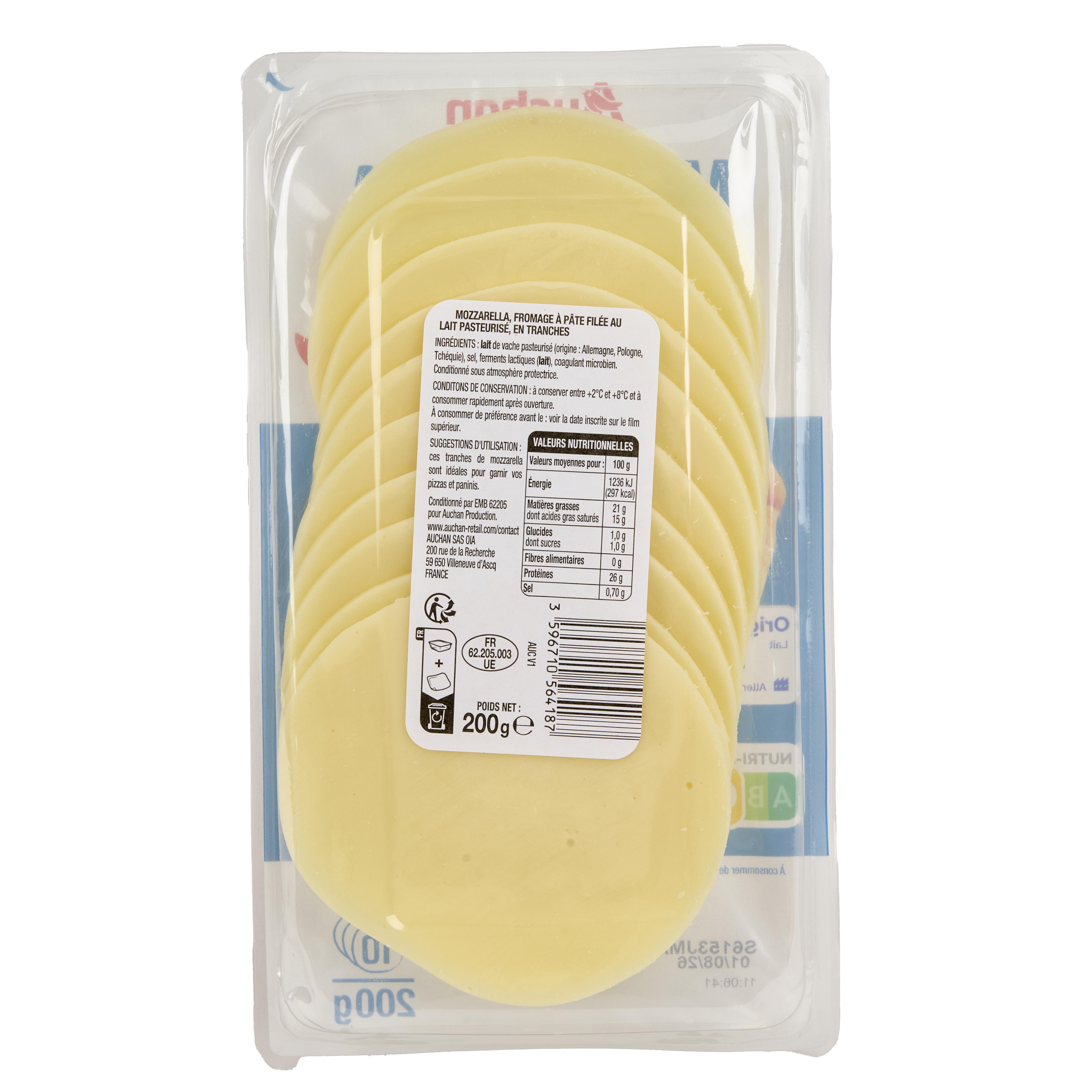 Voir la diapositive 2 : AUCHAN Mozzarella en tranches pour croque-monsieur et burgers 200g