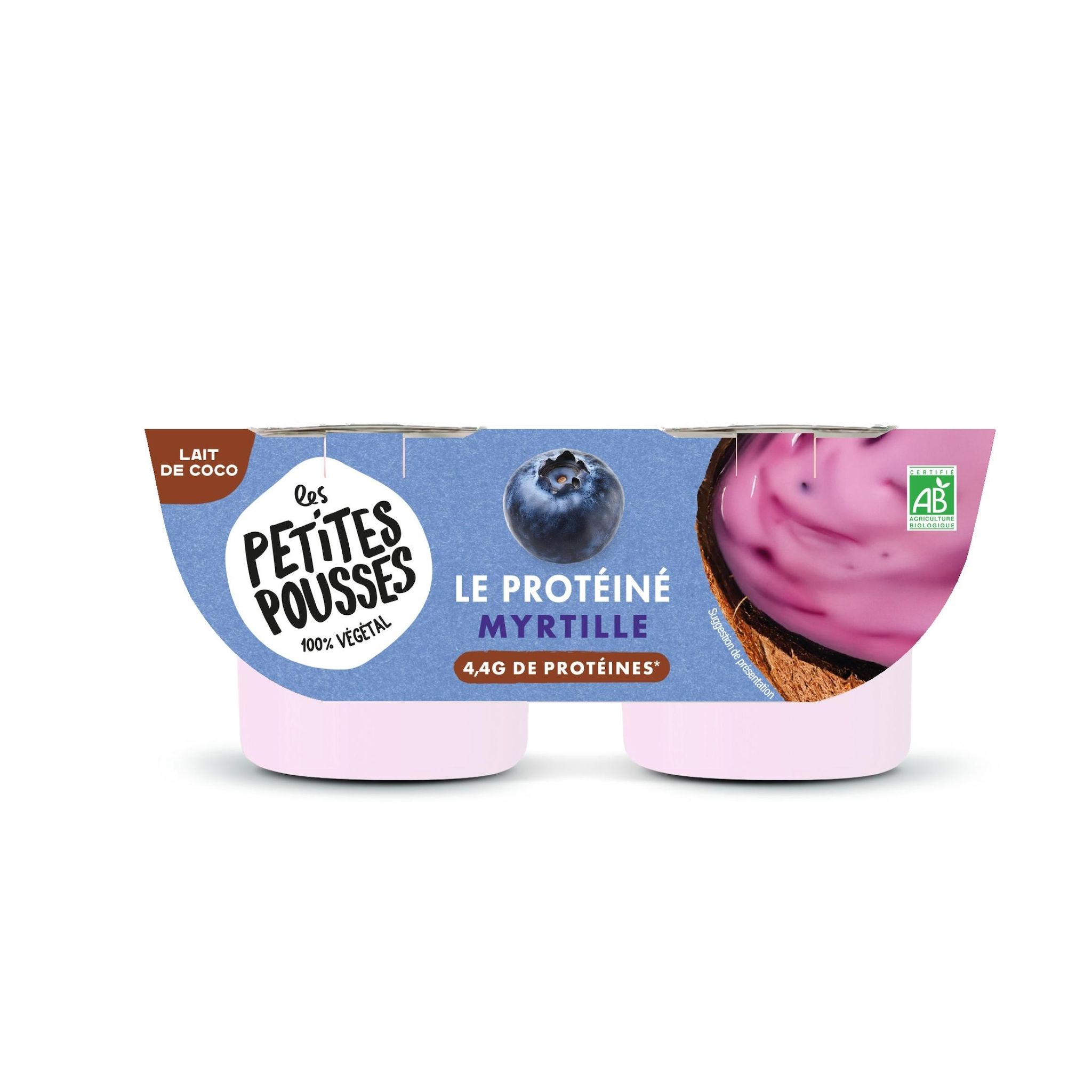LES PETITES POUSSES Dessert protéiné végétal au lait de coco à la myrtille bio 2x100g