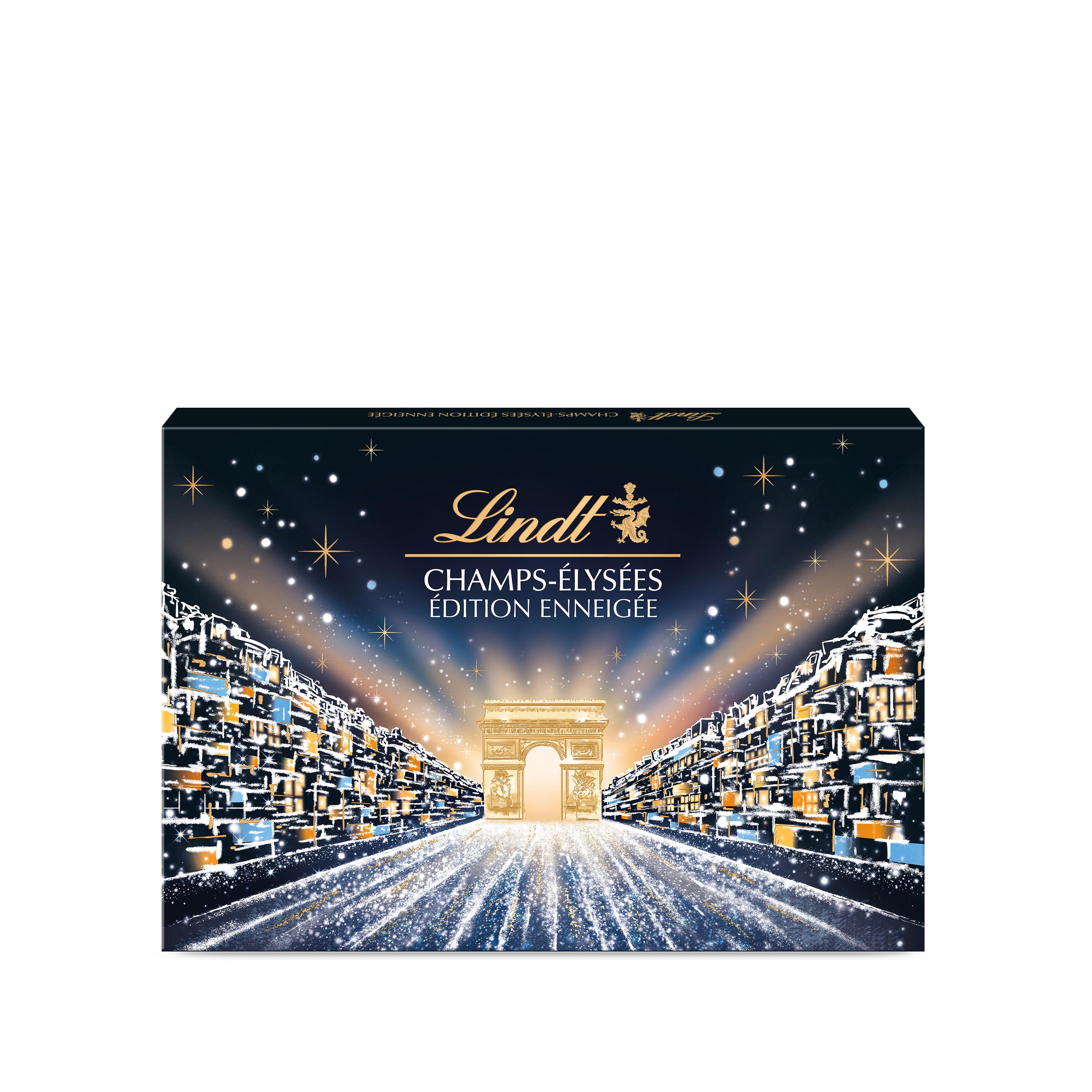 LINDT Champs-Élysées Édition Enneigée assortiment de chocolats au lait noir et blanc 39 bouchées 395g