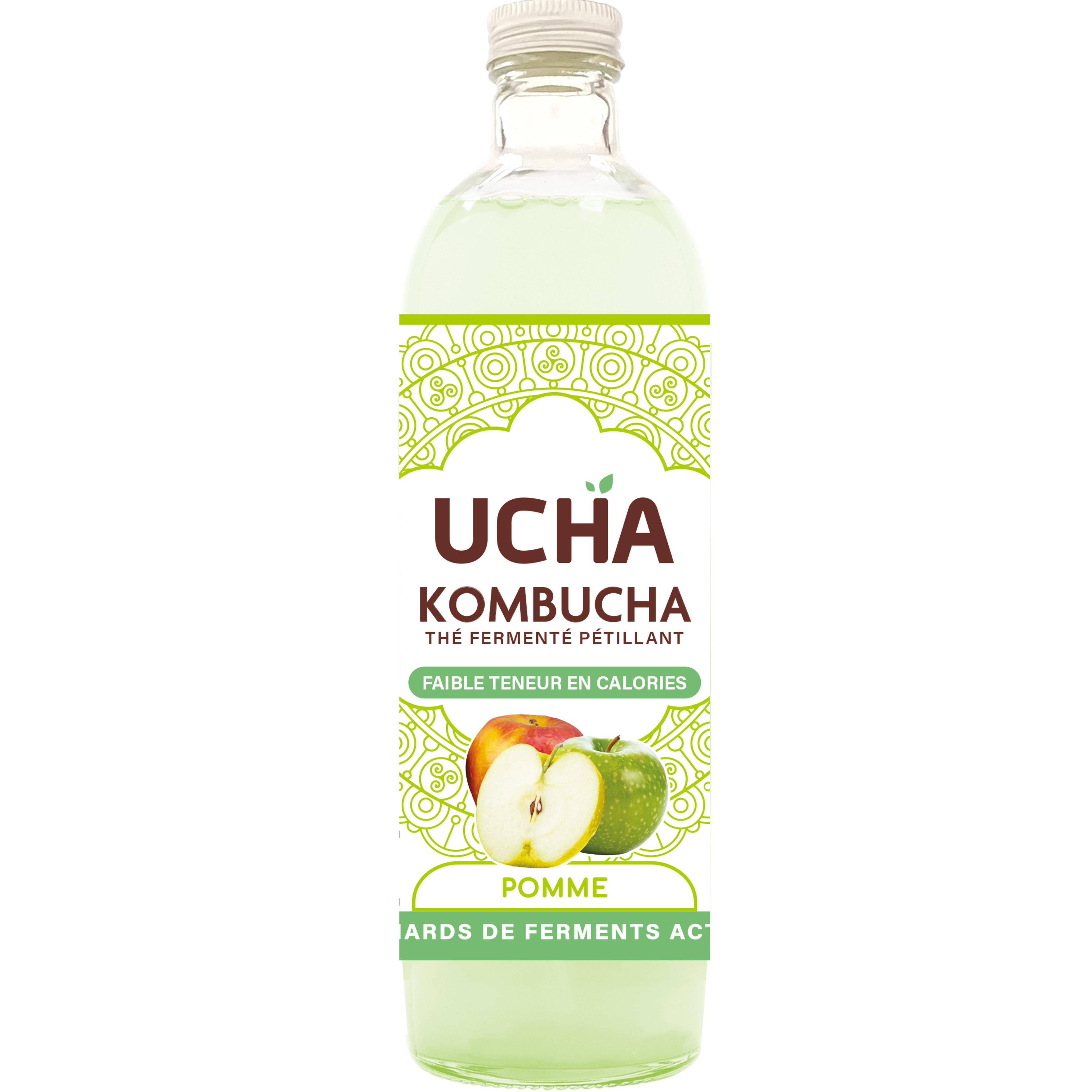 UCHA Kombucha thé fermenté pétillant bio à la pomme faible teneur en calories 75cl