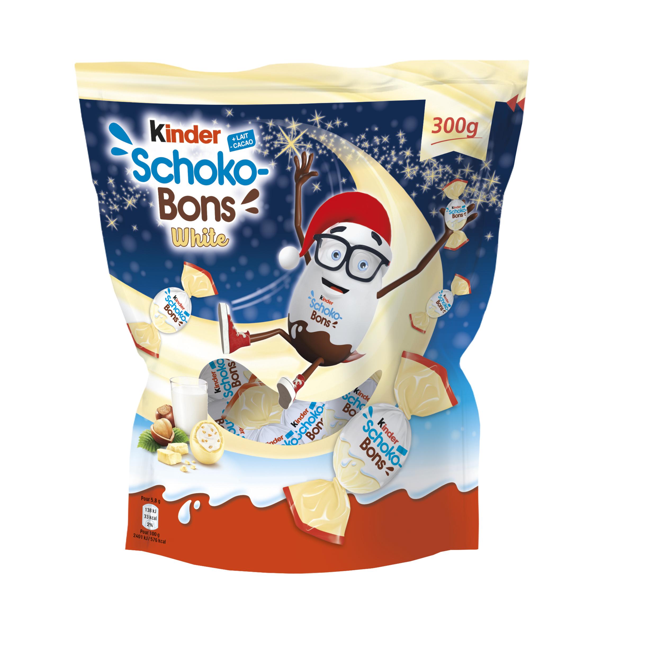 KINDER Schokobons White oeufs en chocolat blanc fourrés au lait et éclats de noisettes 300g