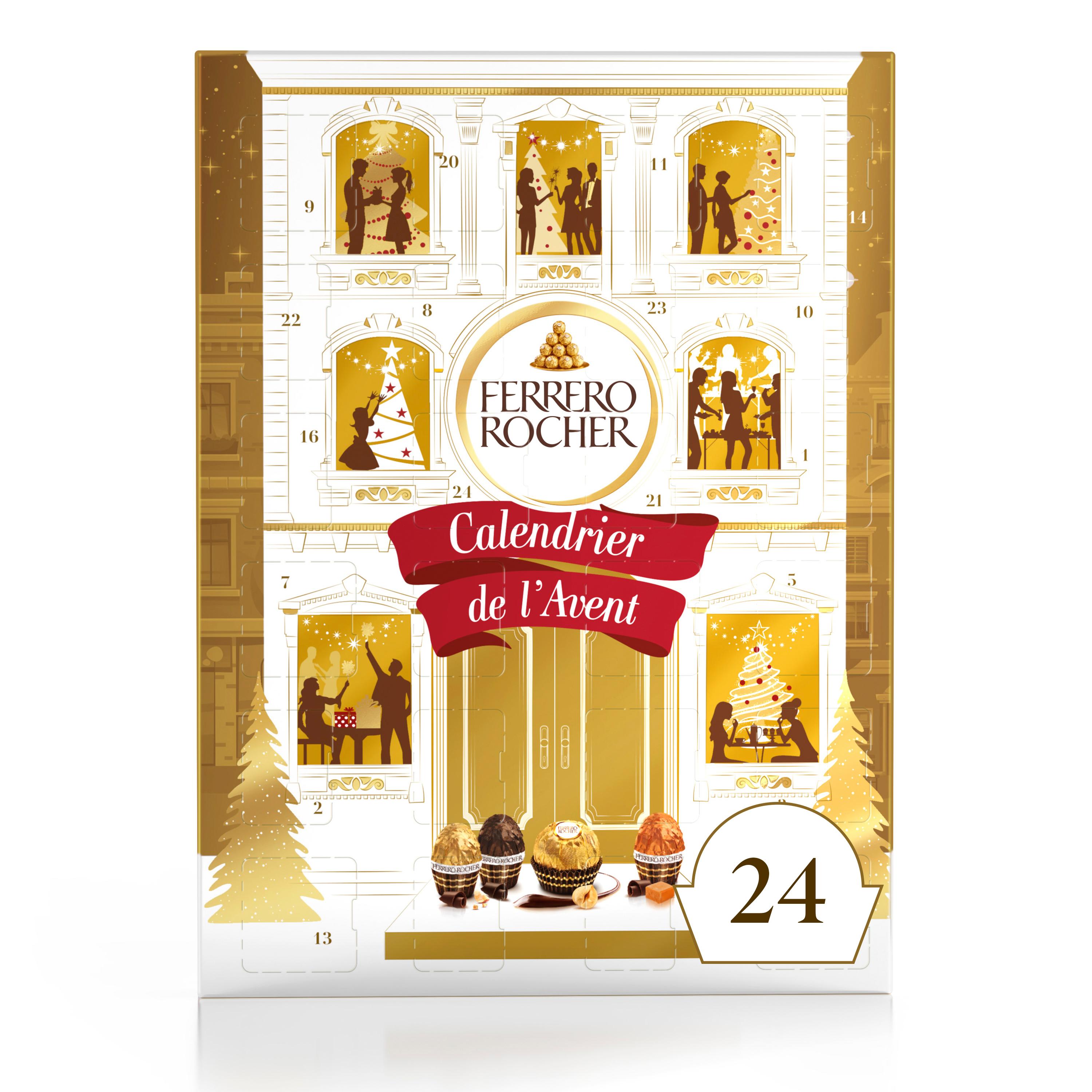 FERRERO ROCHER Calendrier de l'Avent et son assortiment de chocolats au lait et noisettes, noir et caramel 258g
