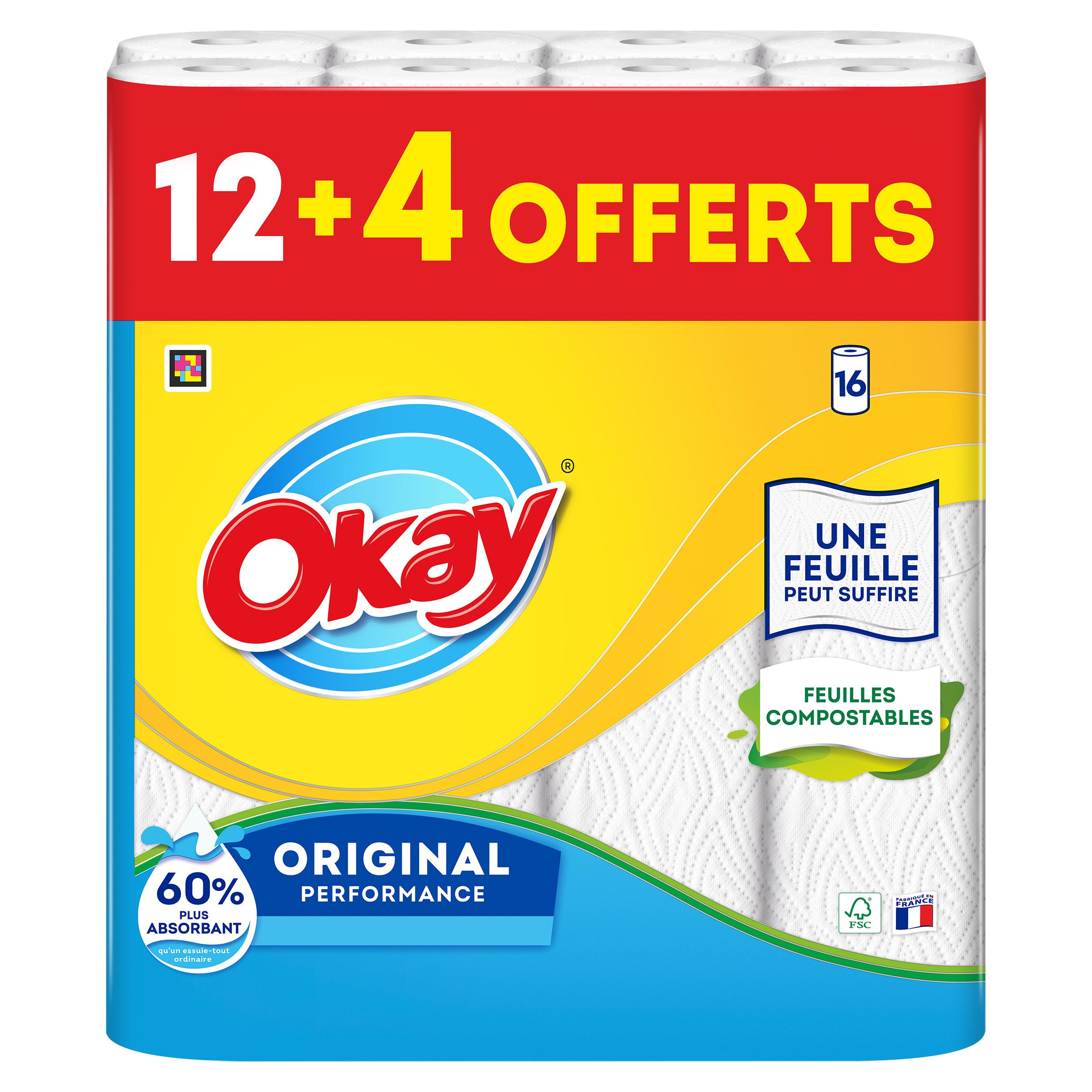OKAY Essuie-tout blanc 16 rouleaux FORMAT PROMO