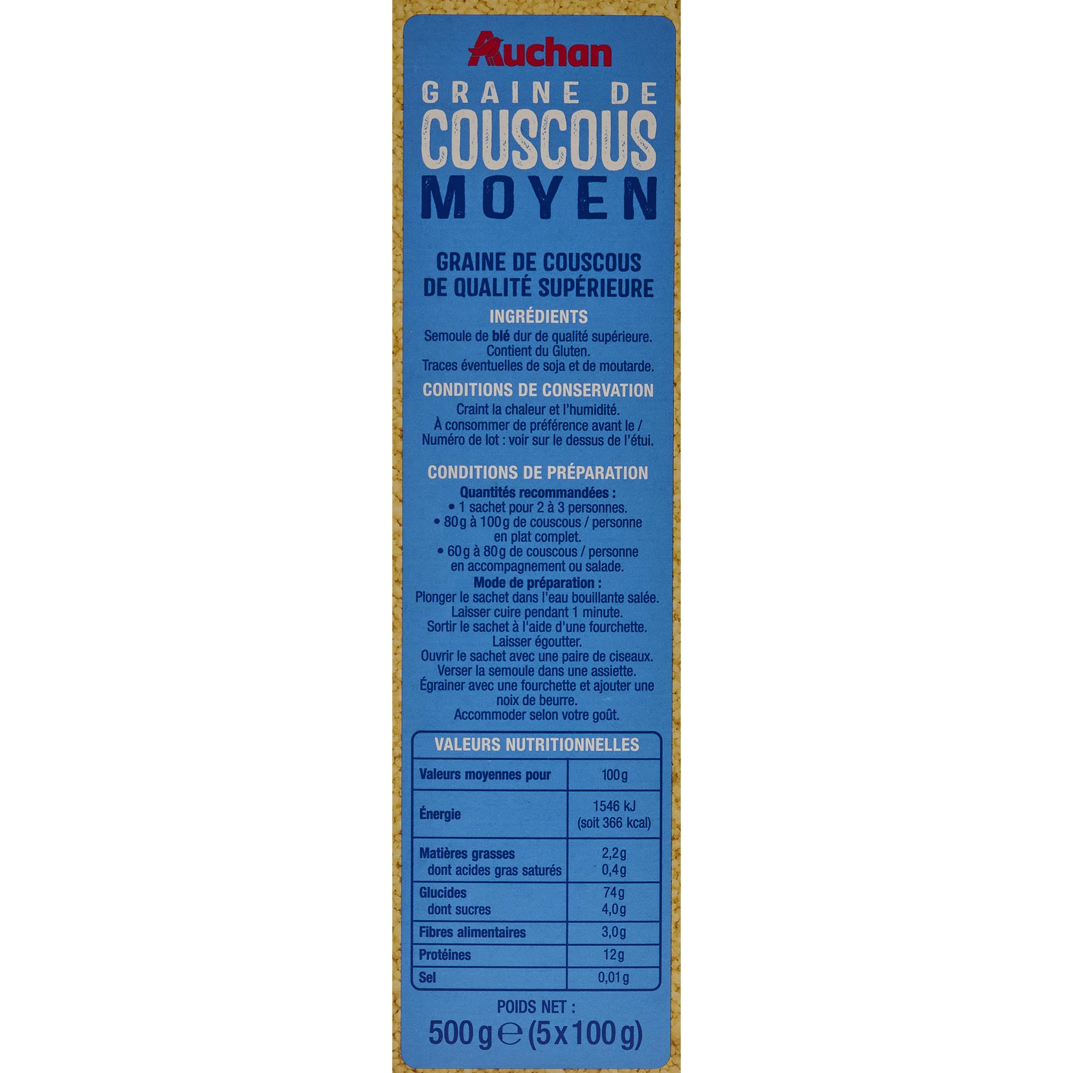 Voir la diapositive 3 : AUCHAN Couscous moyen 5x100g