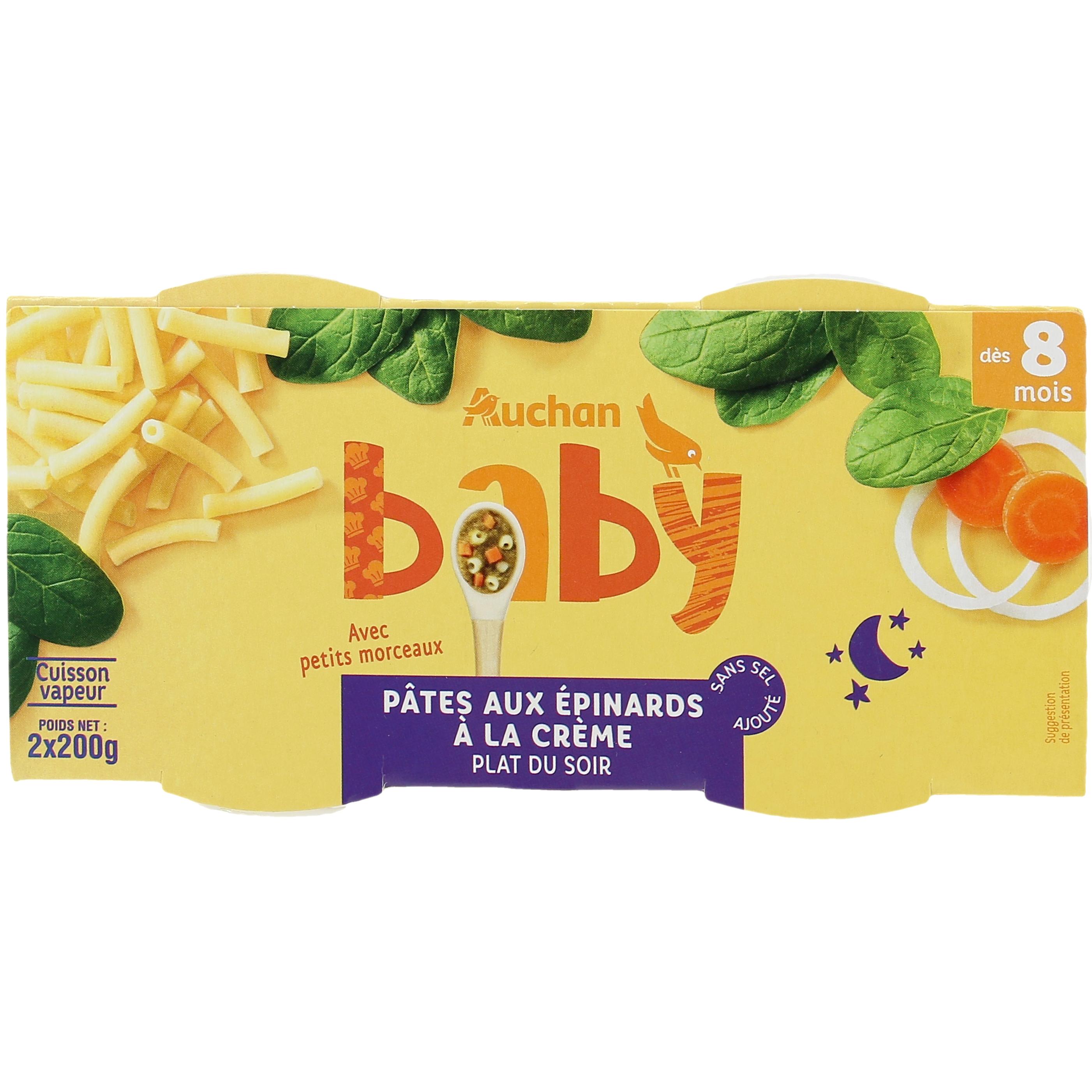 AUCHAN Bol pâtes épinards crème dès 8 mois 2x200g