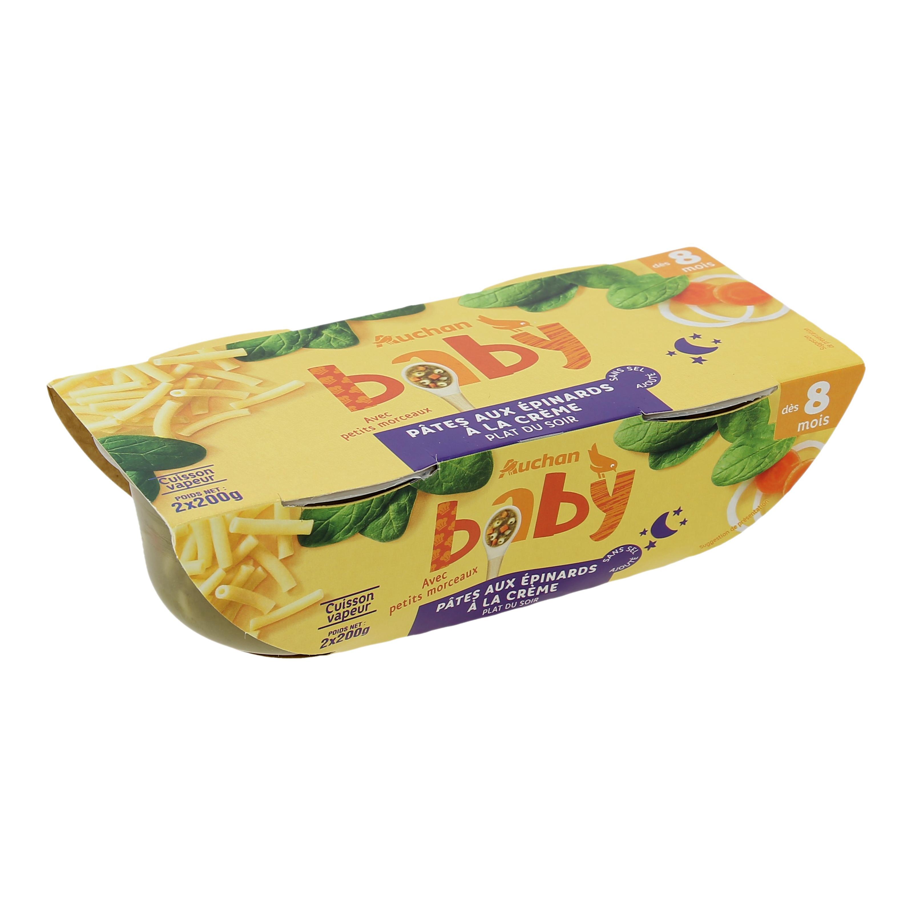 Voir la diapositive 3 : AUCHAN Bol pâtes épinards crème dès 8 mois 2x200g