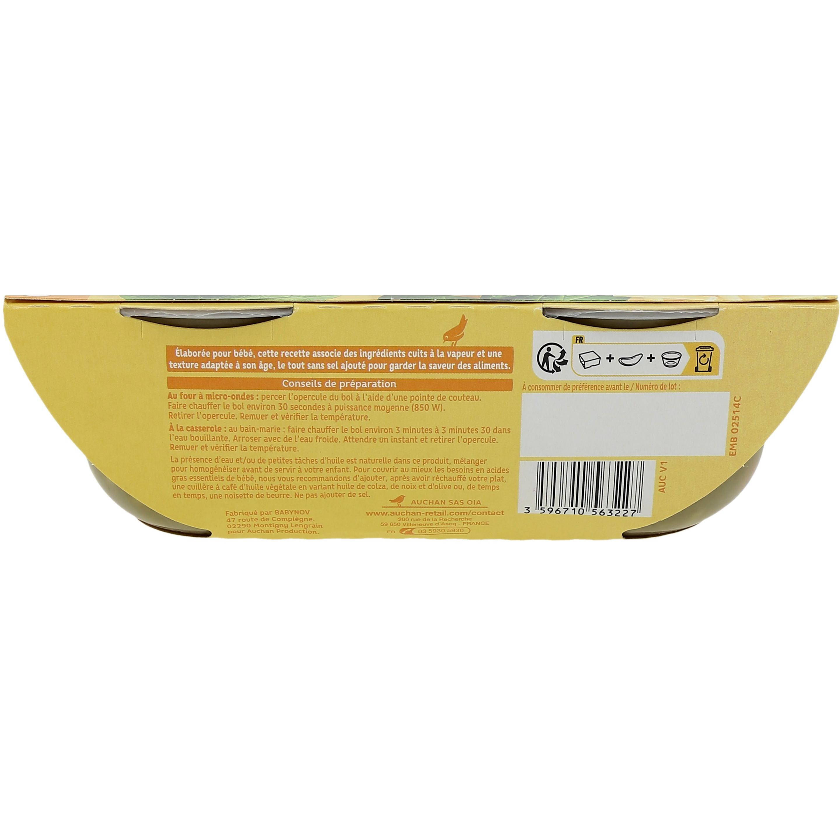 Voir la diapositive 4 : AUCHAN Bol pâtes épinards crème dès 8 mois 2x200g