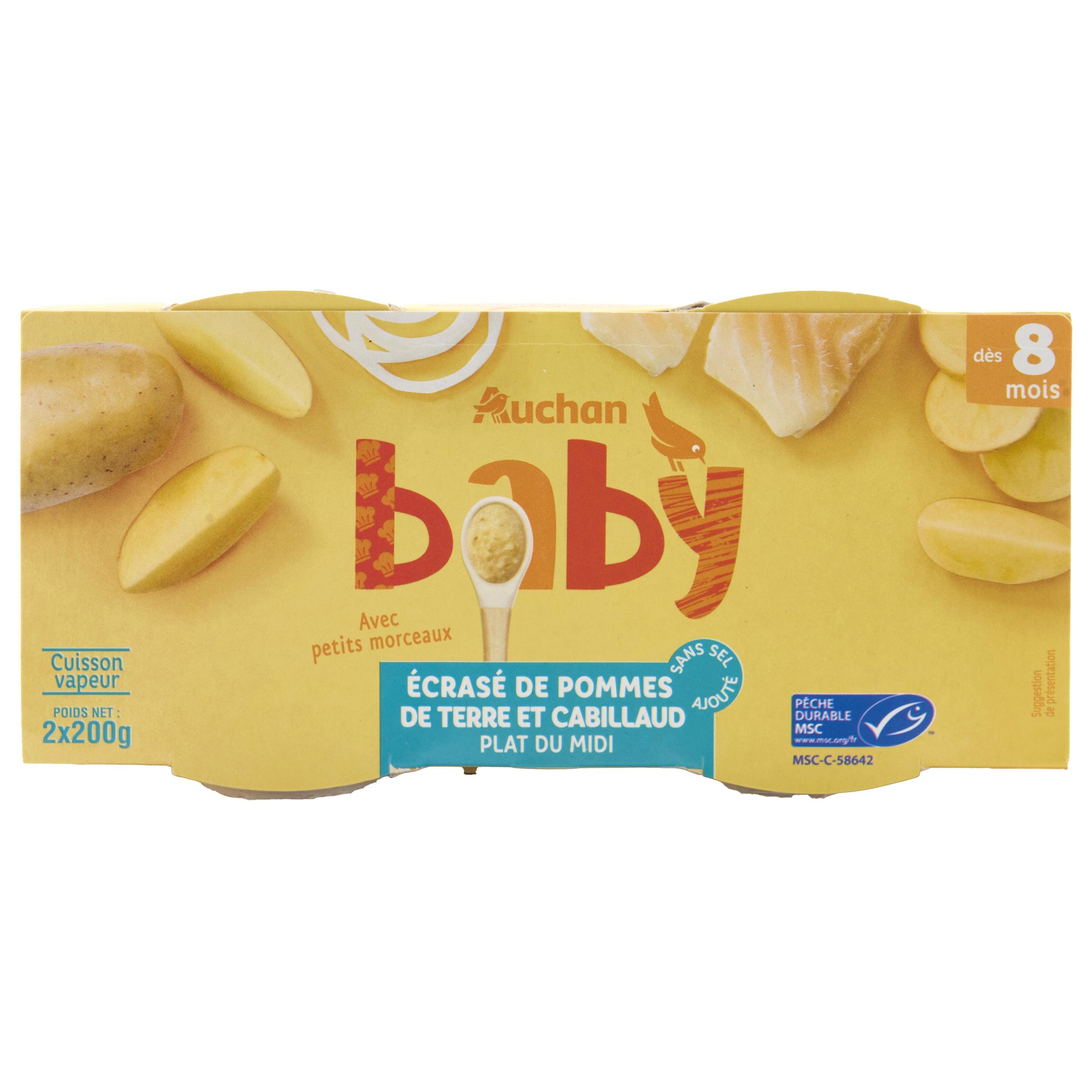 AUCHAN Bol parmentier de cabillaud MSC dès 8 mois 2x200g