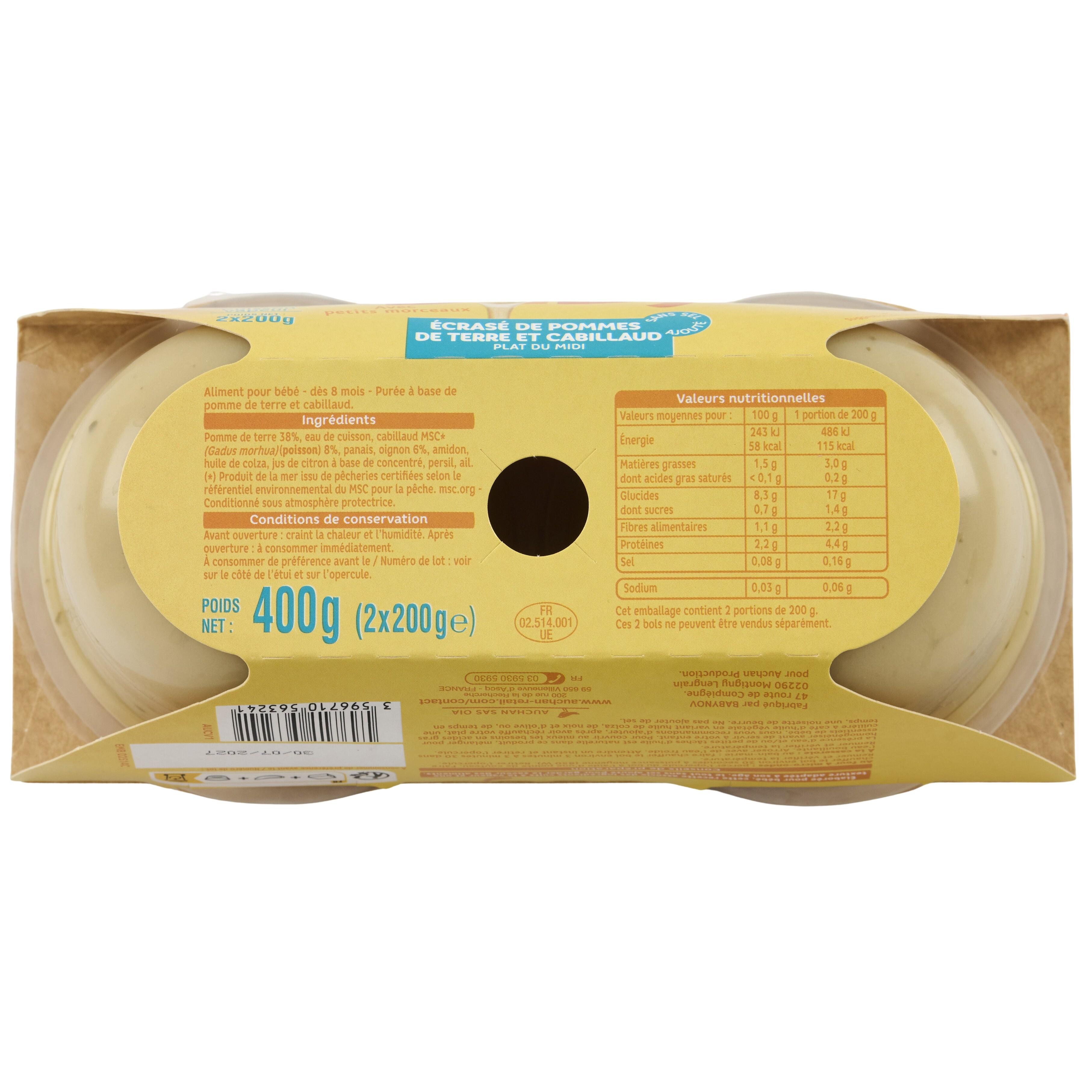 Voir la diapositive 3 : AUCHAN Bol parmentier de cabillaud MSC dès 8 mois 2x200g