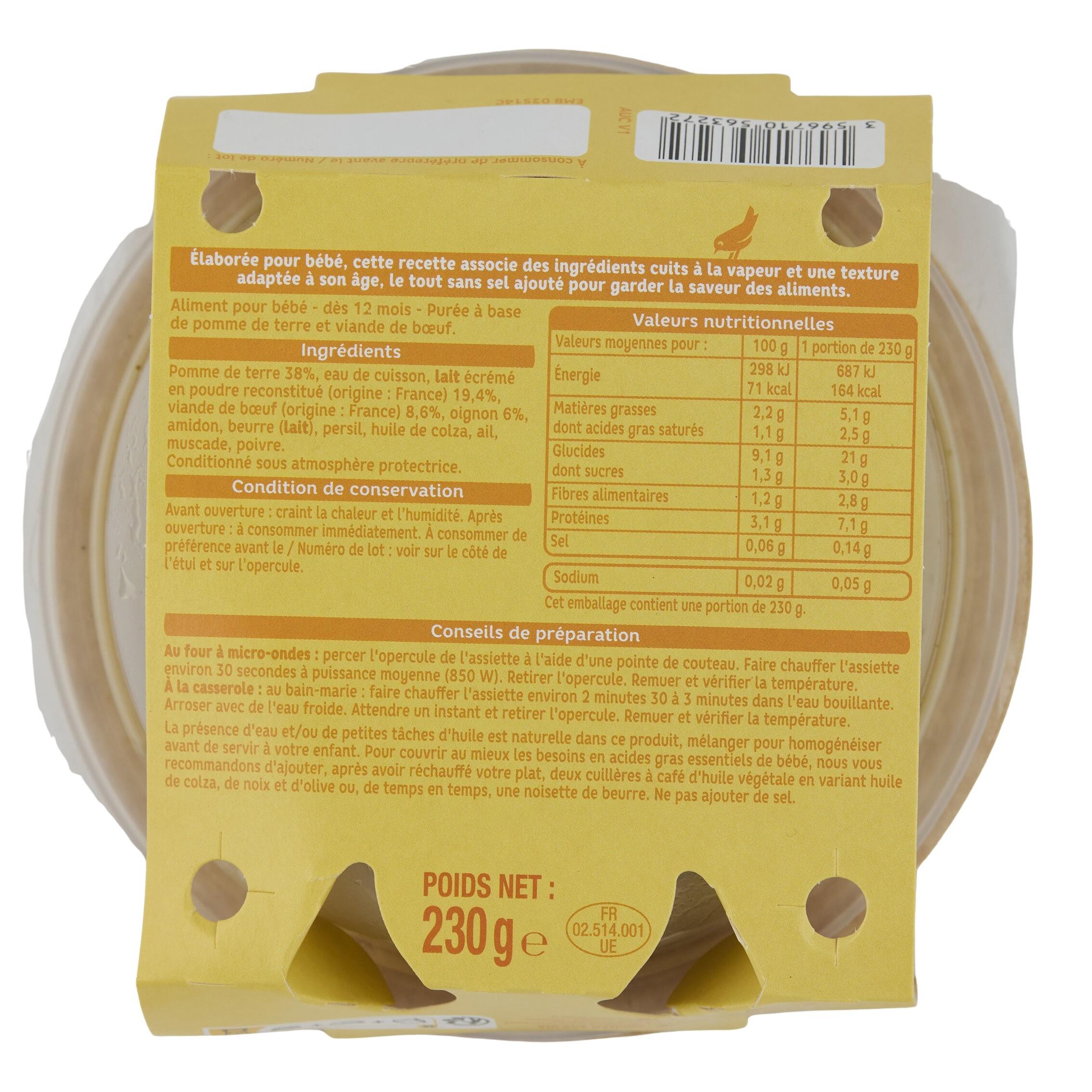 Voir la diapositive 2 : AUCHAN Assiette hachis parmentier dès 12 mois 230g