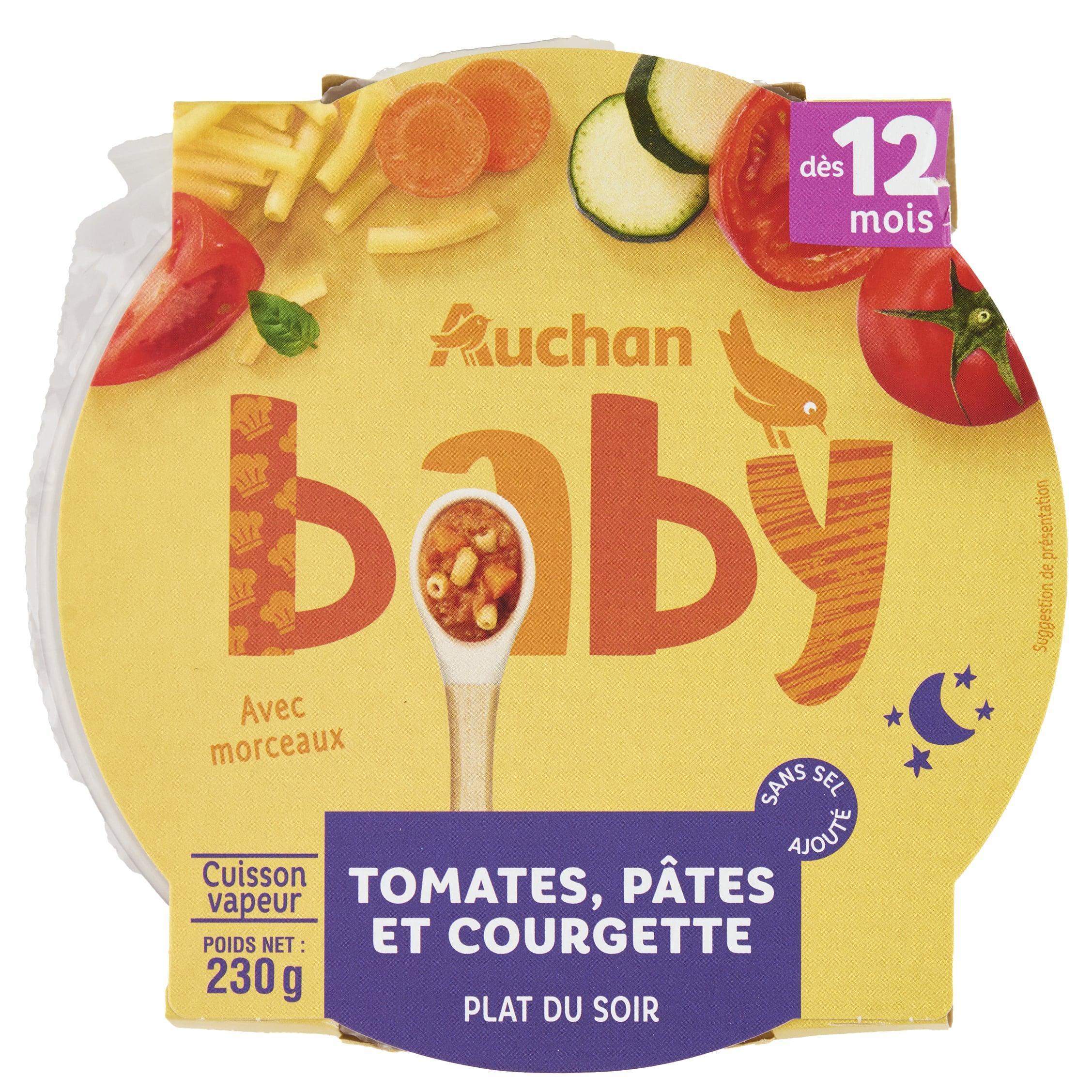 AUCHAN Assiette tomate pâtes courgettes dès 12 mois 230g
