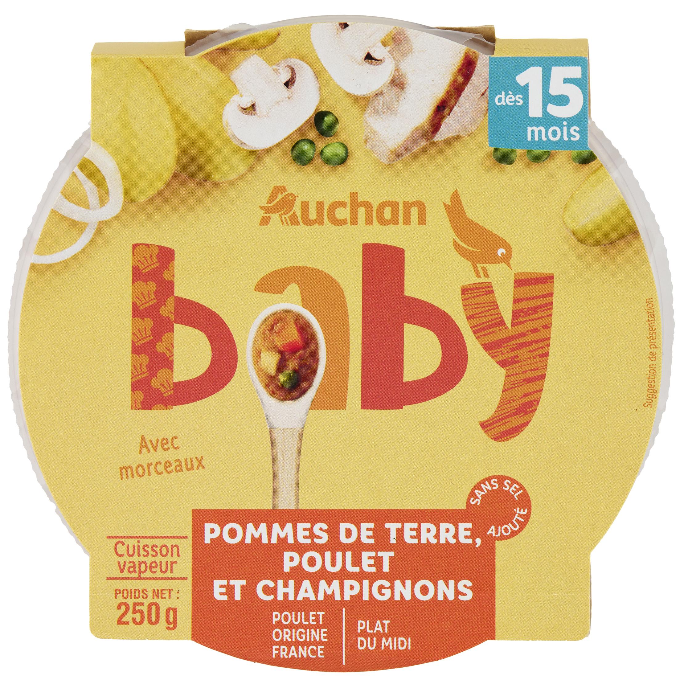 Voir la diapositive 1 : AUCHAN Assiette pomme de terre poulet champignon dès 15 mois 250g