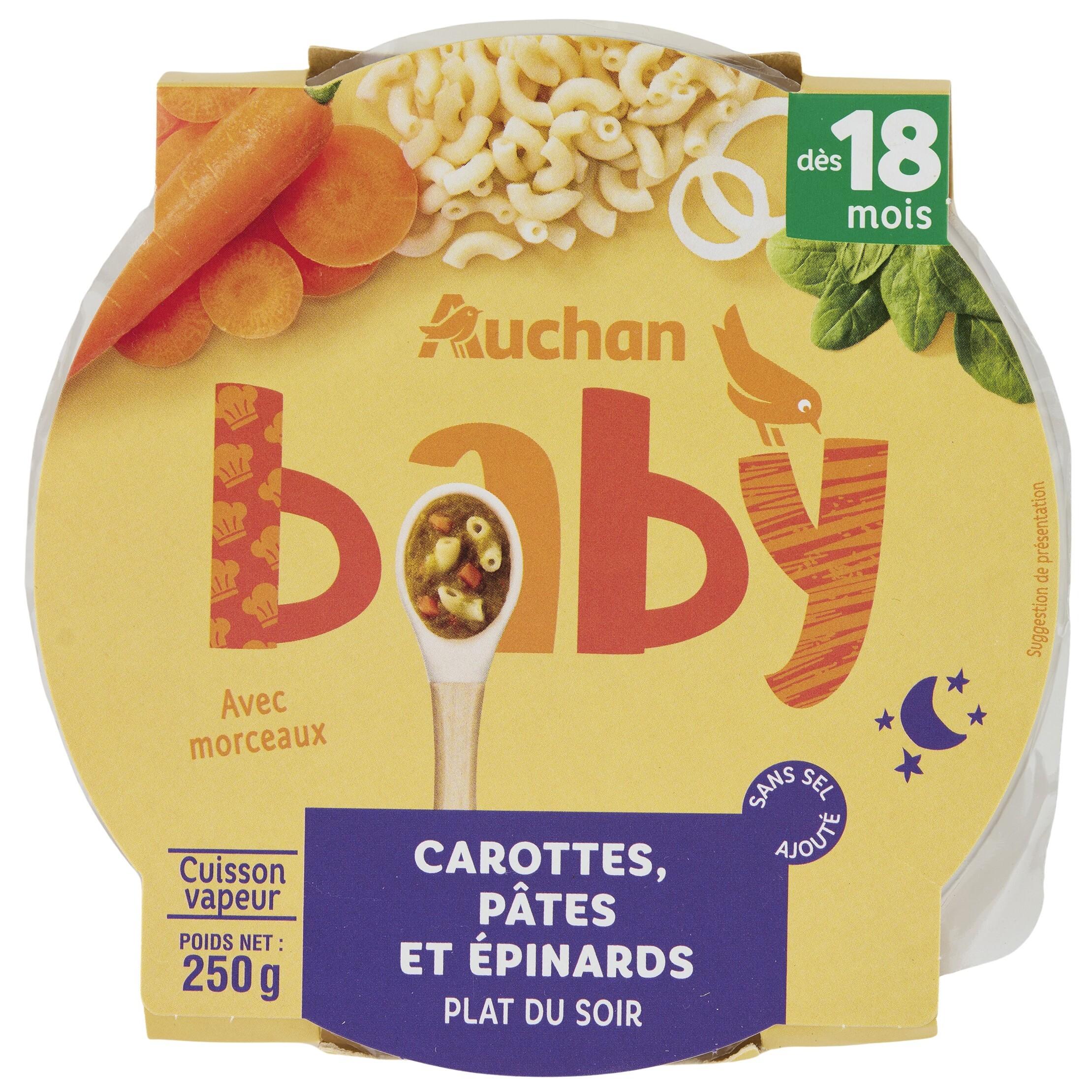 AUCHAN Assiette pates carotte epinard dès 18 mois 250g