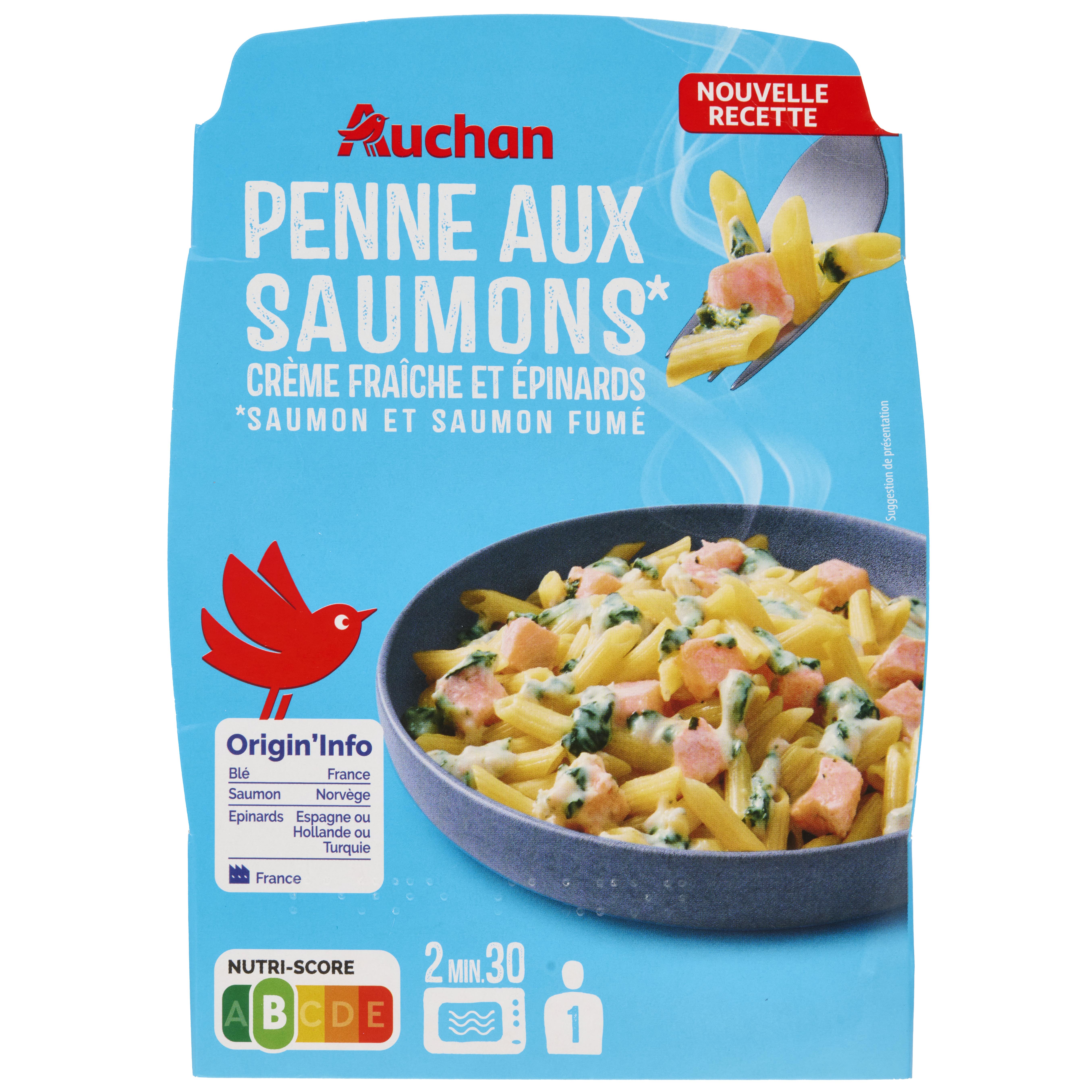 AUCHAN Penne au saumon et aux épinards 280g