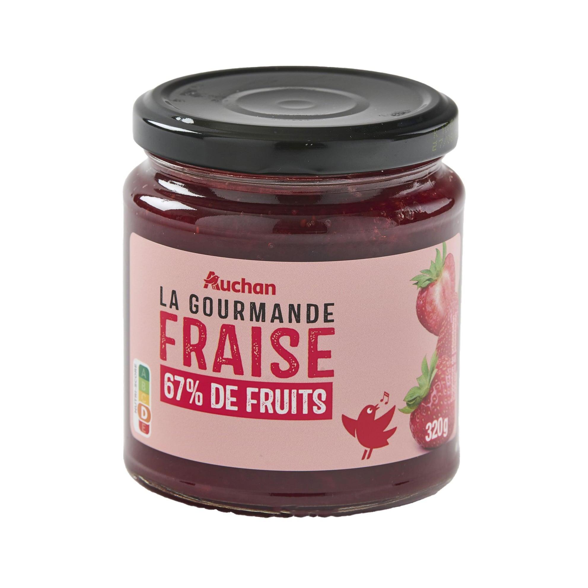 Voir la diapositive 2 : AUCHAN La Gourmande confiture fraise 67% de fruits 320g