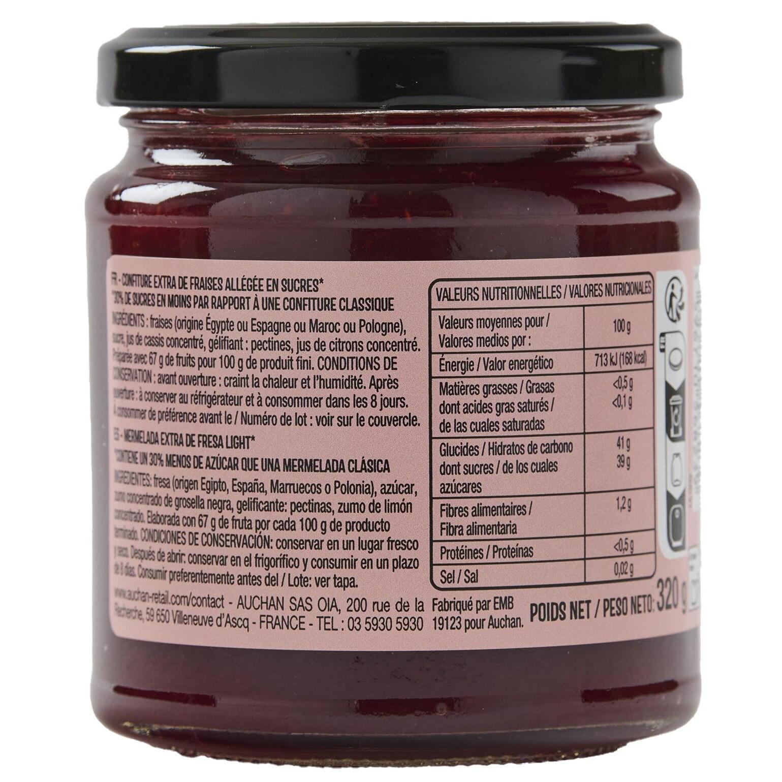 Voir la diapositive 3 : AUCHAN La Gourmande confiture fraise 67% de fruits 320g