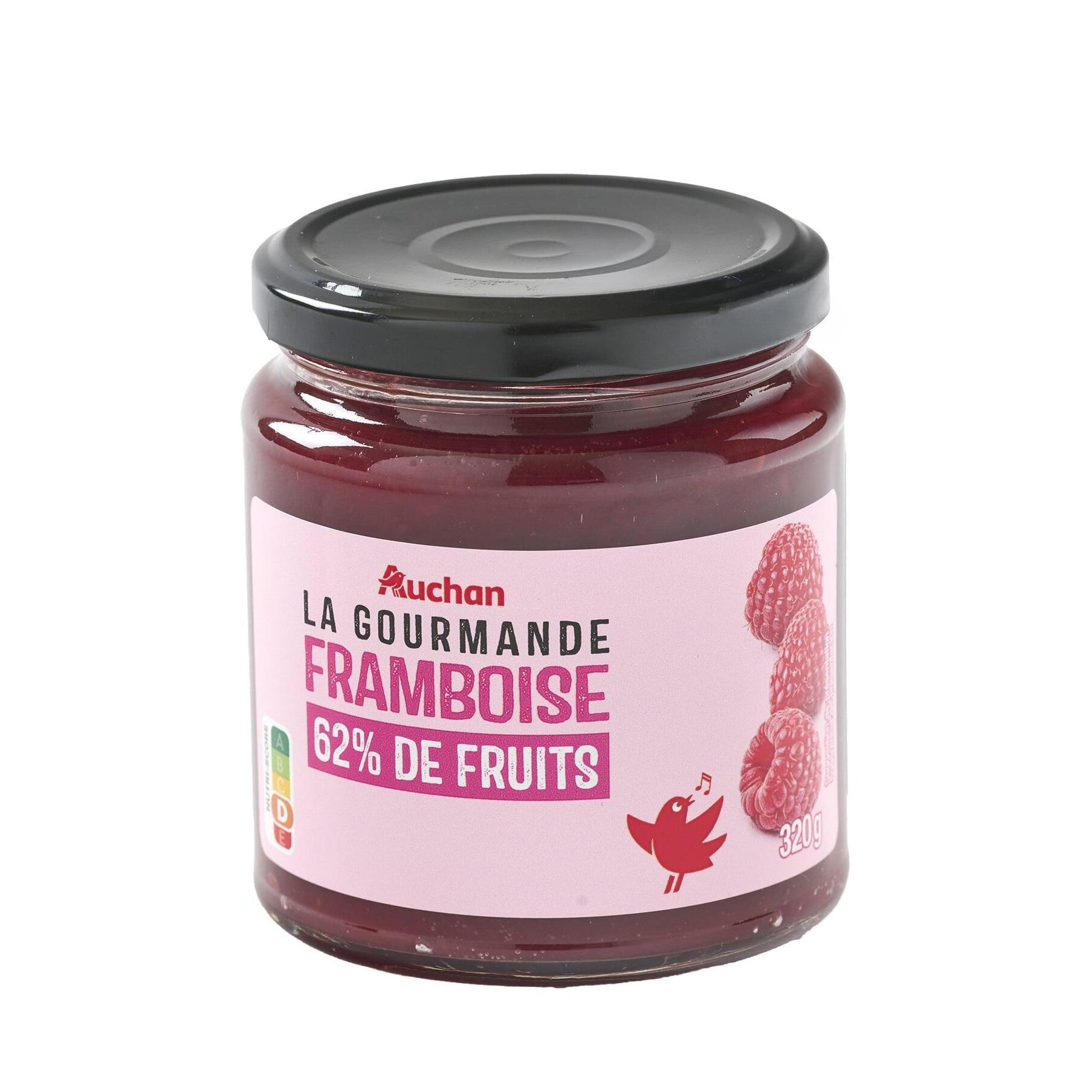 Voir la diapositive 3 : AUCHAN La Gourmande confiture framboise 62% fruits 320g