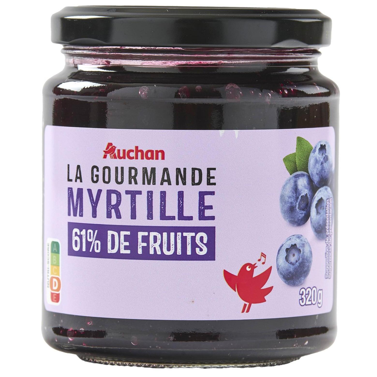 AUCHAN La Gourmande Confiture myrtille 61% de fruits 320g
