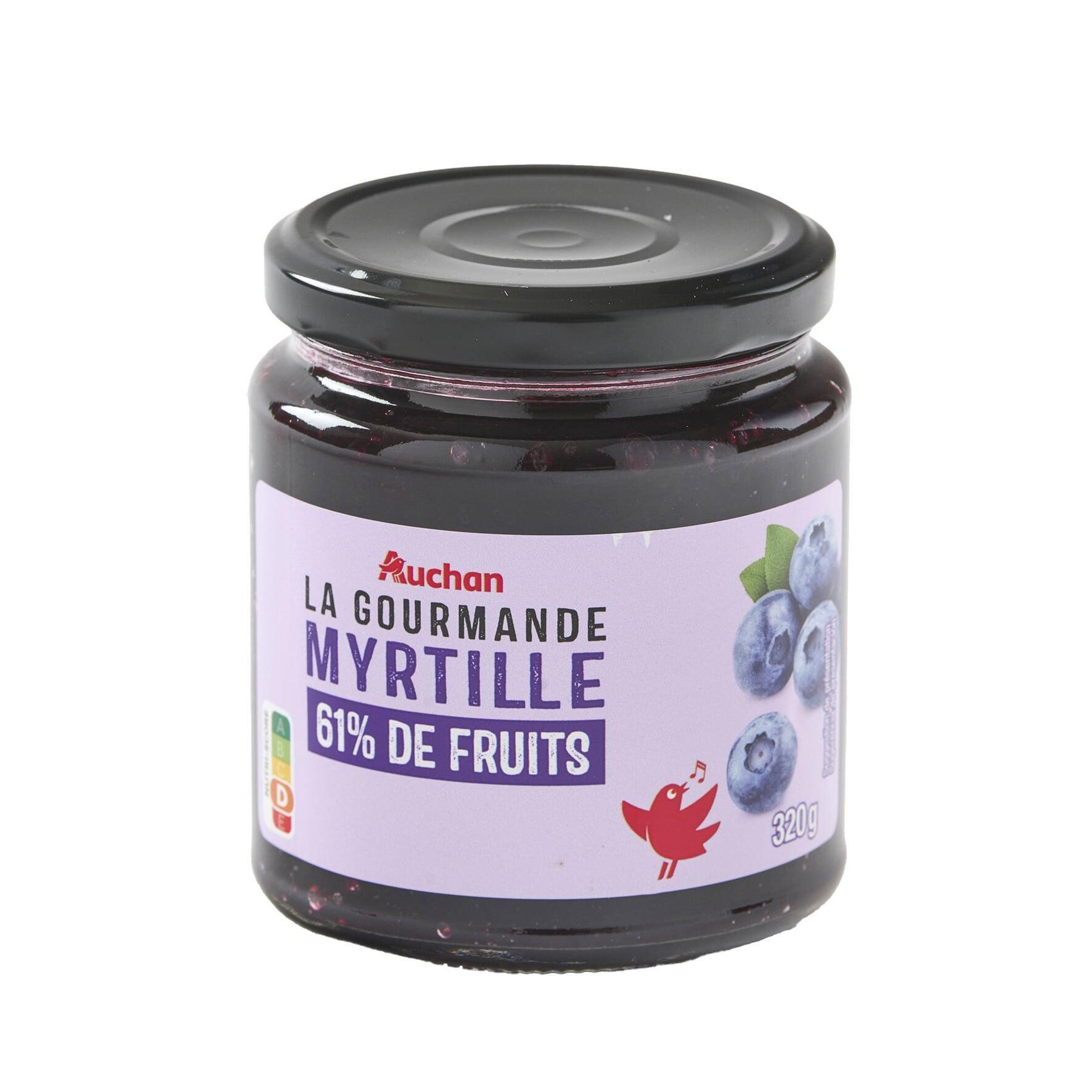 Voir la diapositive 3 : AUCHAN La Gourmande Confiture myrtille 61% de fruits 320g