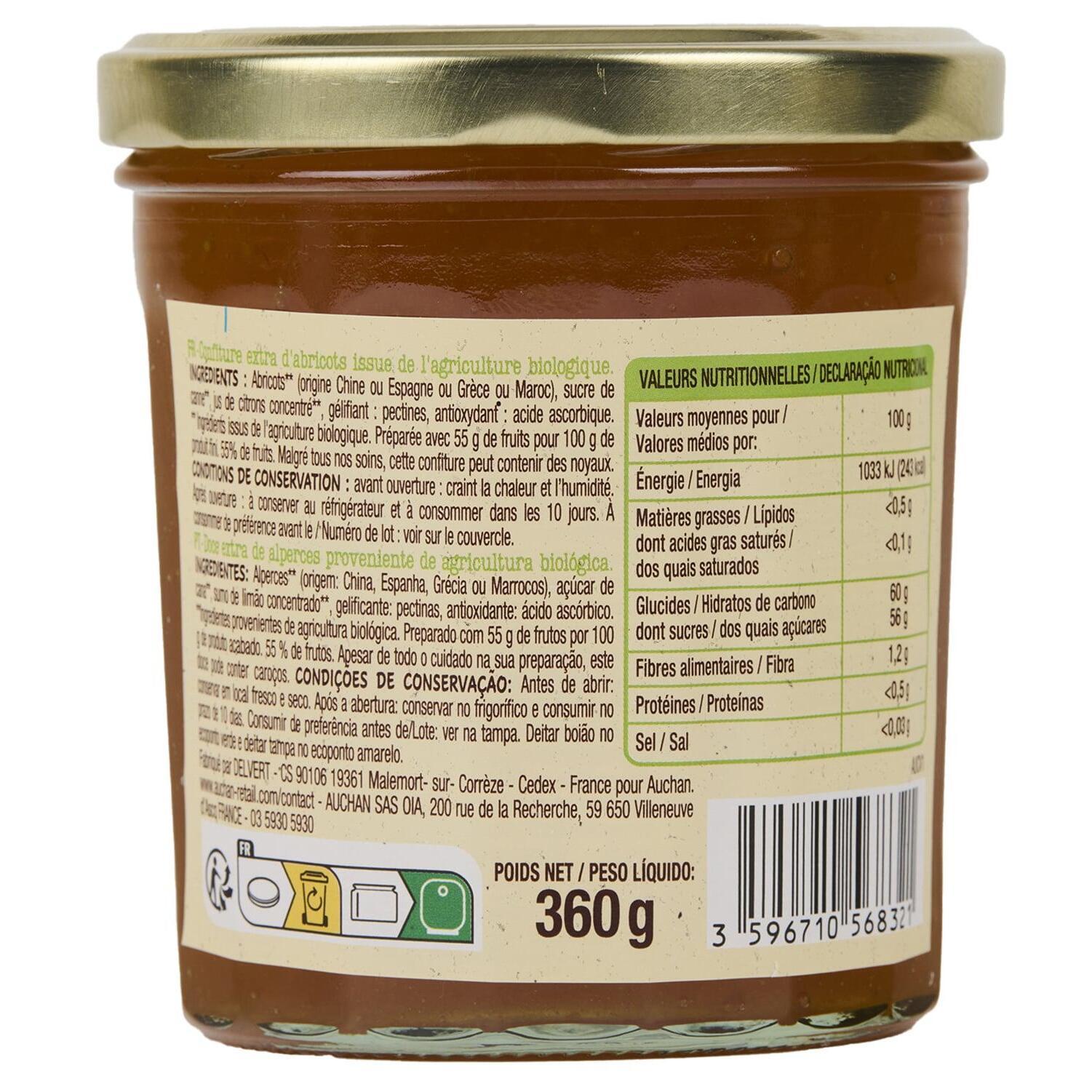 Voir la diapositive 3 : AUCHAN BIO Confiture extra abricot 360g