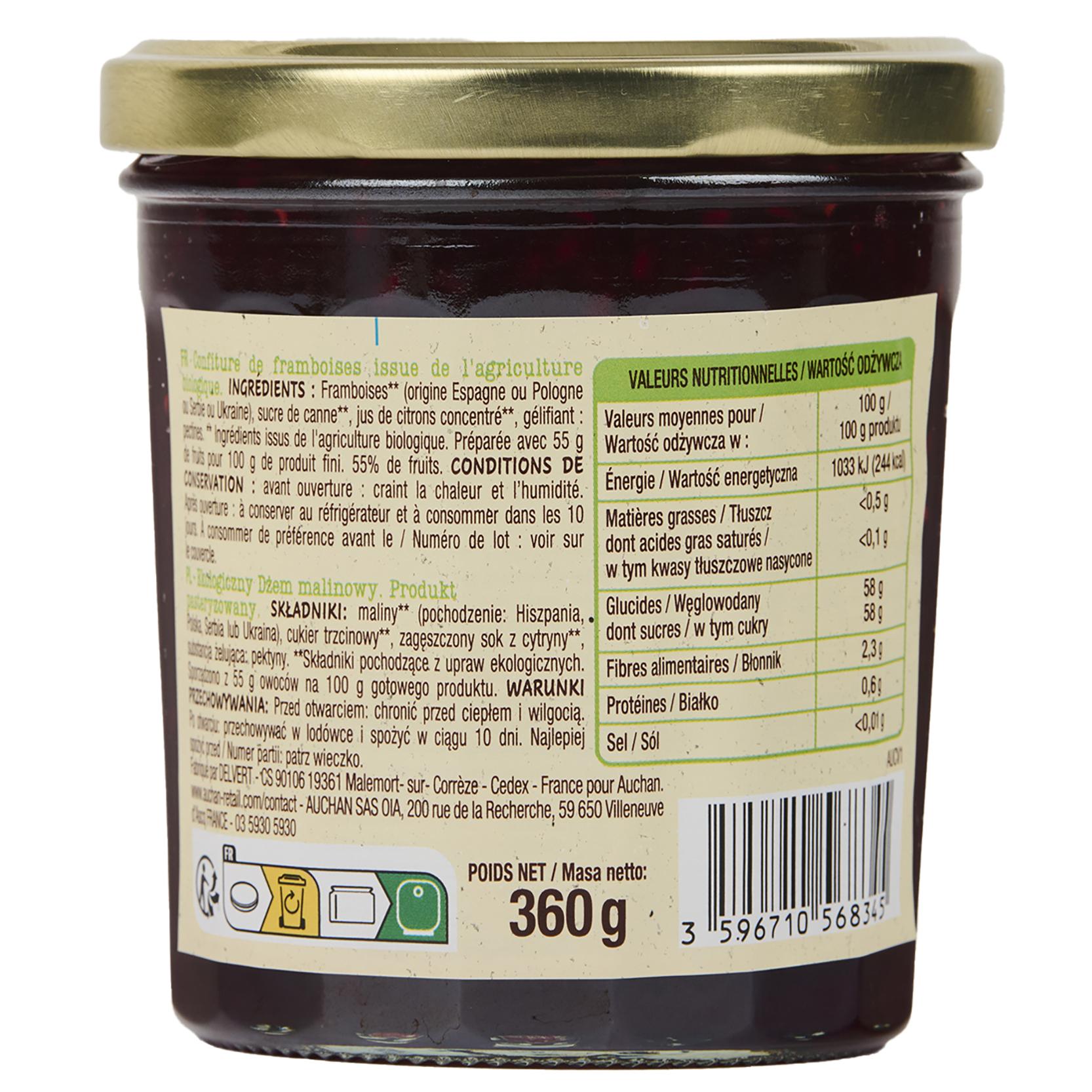 Voir la diapositive 3 : AUCHAN BIO Confiture BIO framboise 360g