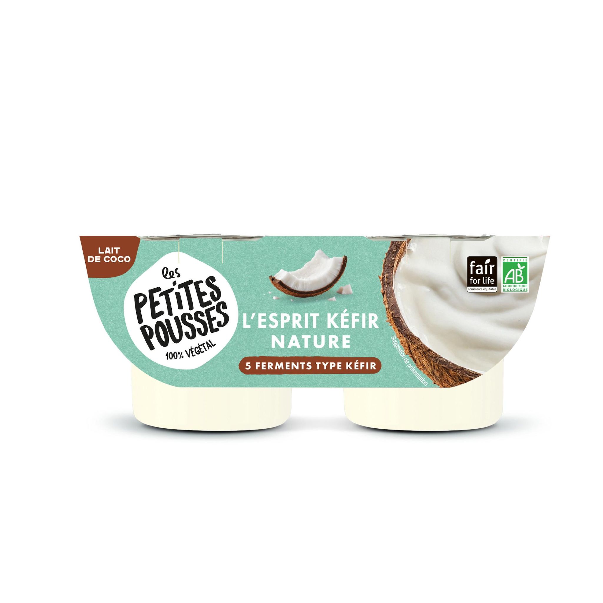 LES PETITES POUSSES Dessert végétal kéfir au lait de coco fermenté nature bio 2x100g