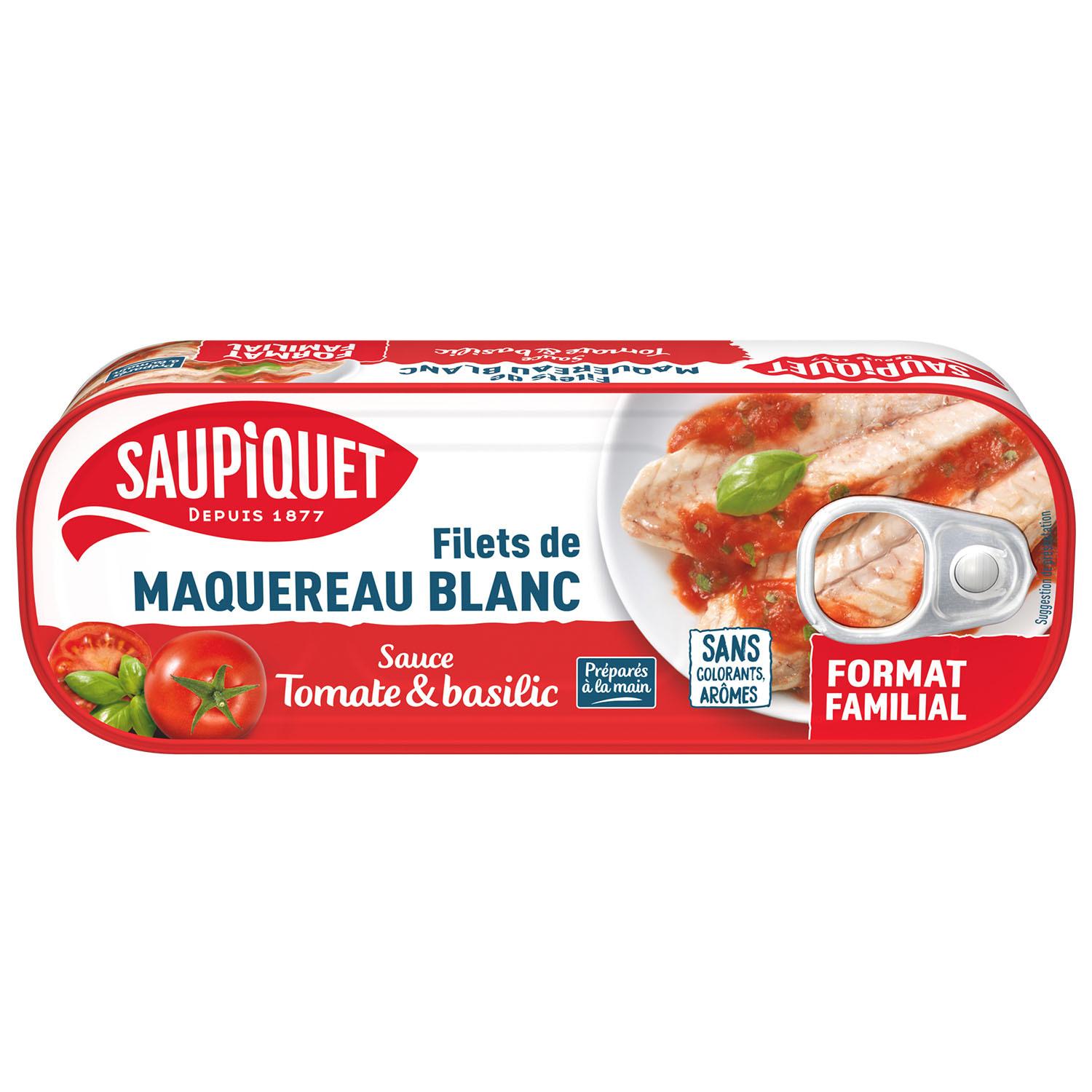 SAUPIQUET Filets de maquereau blanc tomate basilic format familial 226g