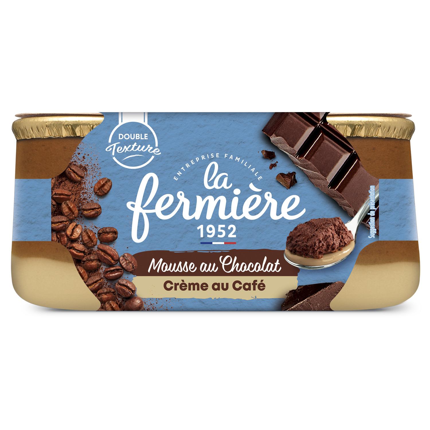 LA FERMIERE Mousse au chocolat sur crème au café 2x110g