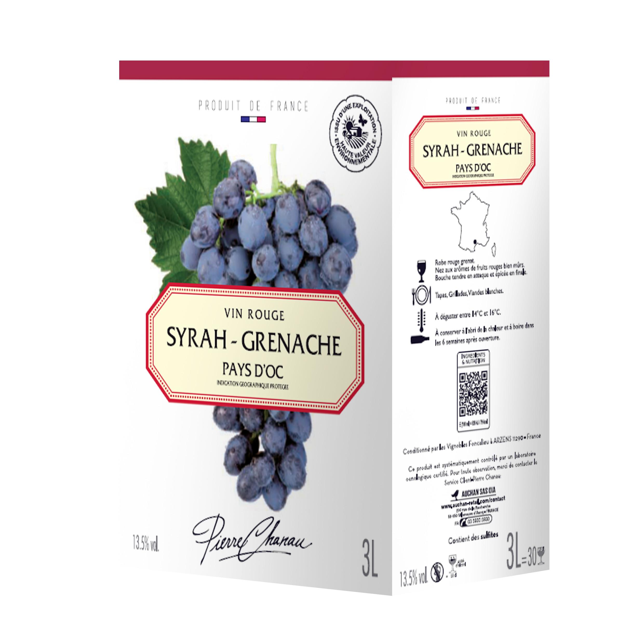 PIERRE CHANAU IGP Rouge syrah grenache HVE bib/cubi 3l