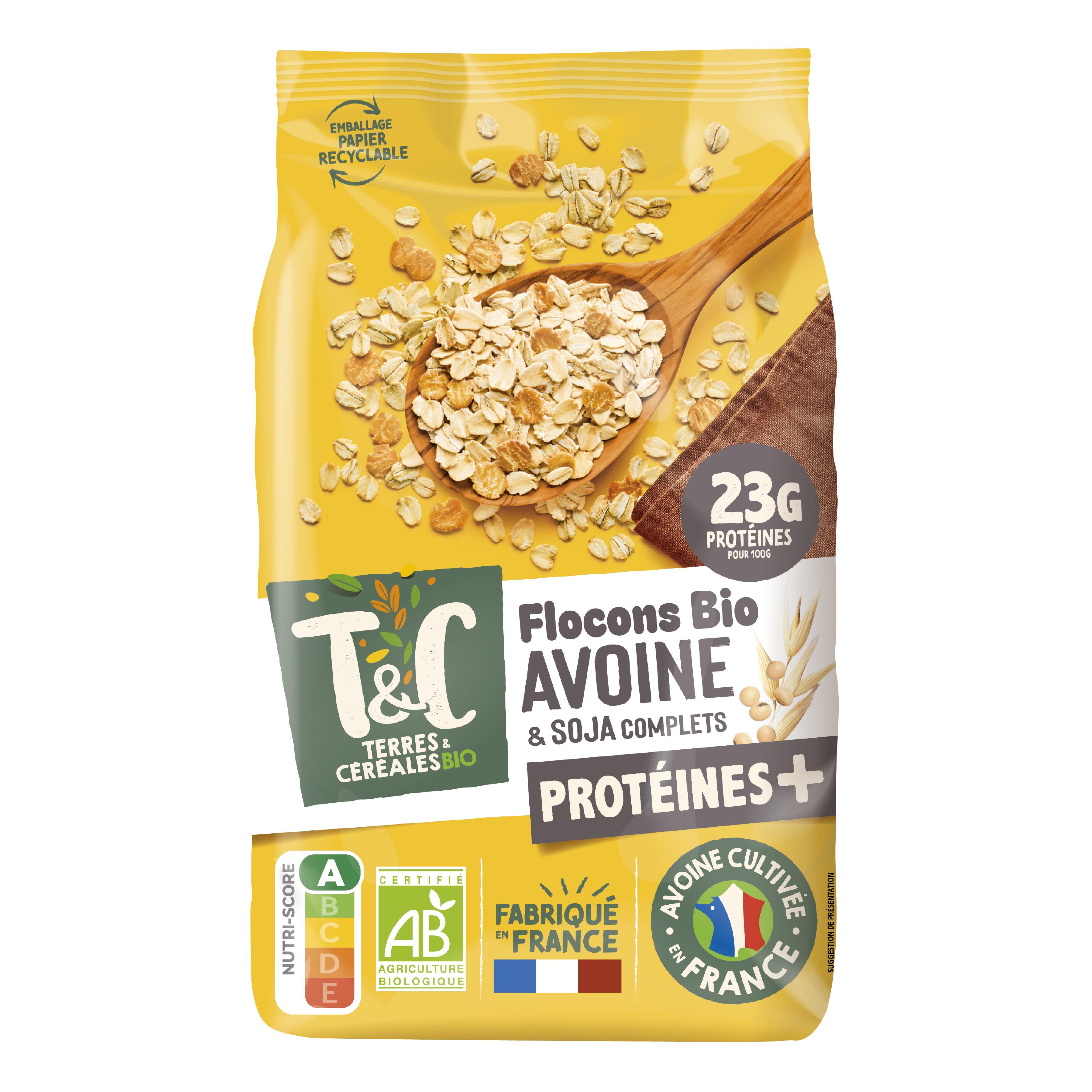 TERRES ET CEREALES Flocons d'avoine et coja complet protéine + bio 500g