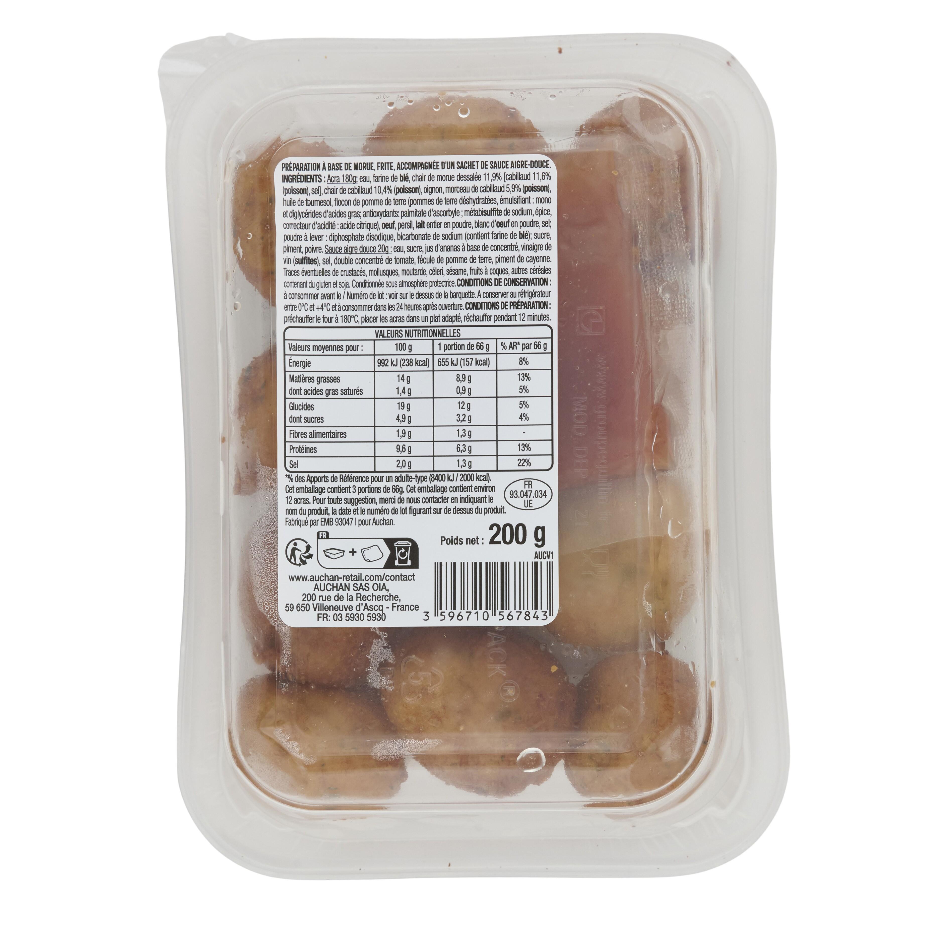 Voir la diapositive 2 : AUCHAN Accras de morue 12 pièces 200g