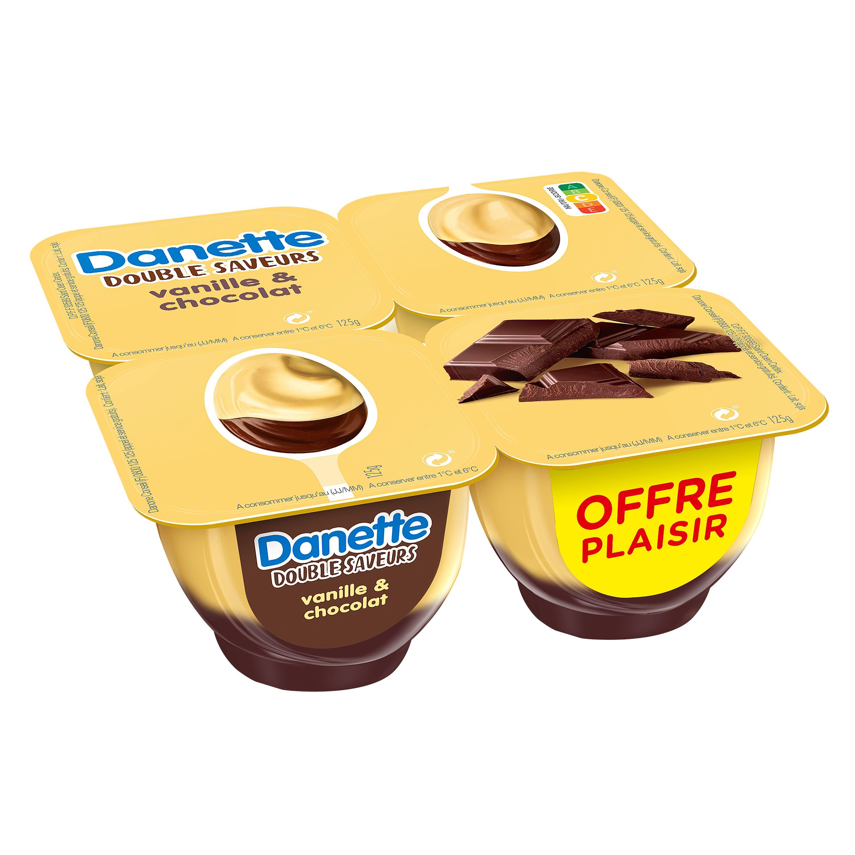 DANETTE Crème dessert double saveurs vanille et chocolat 4x125g