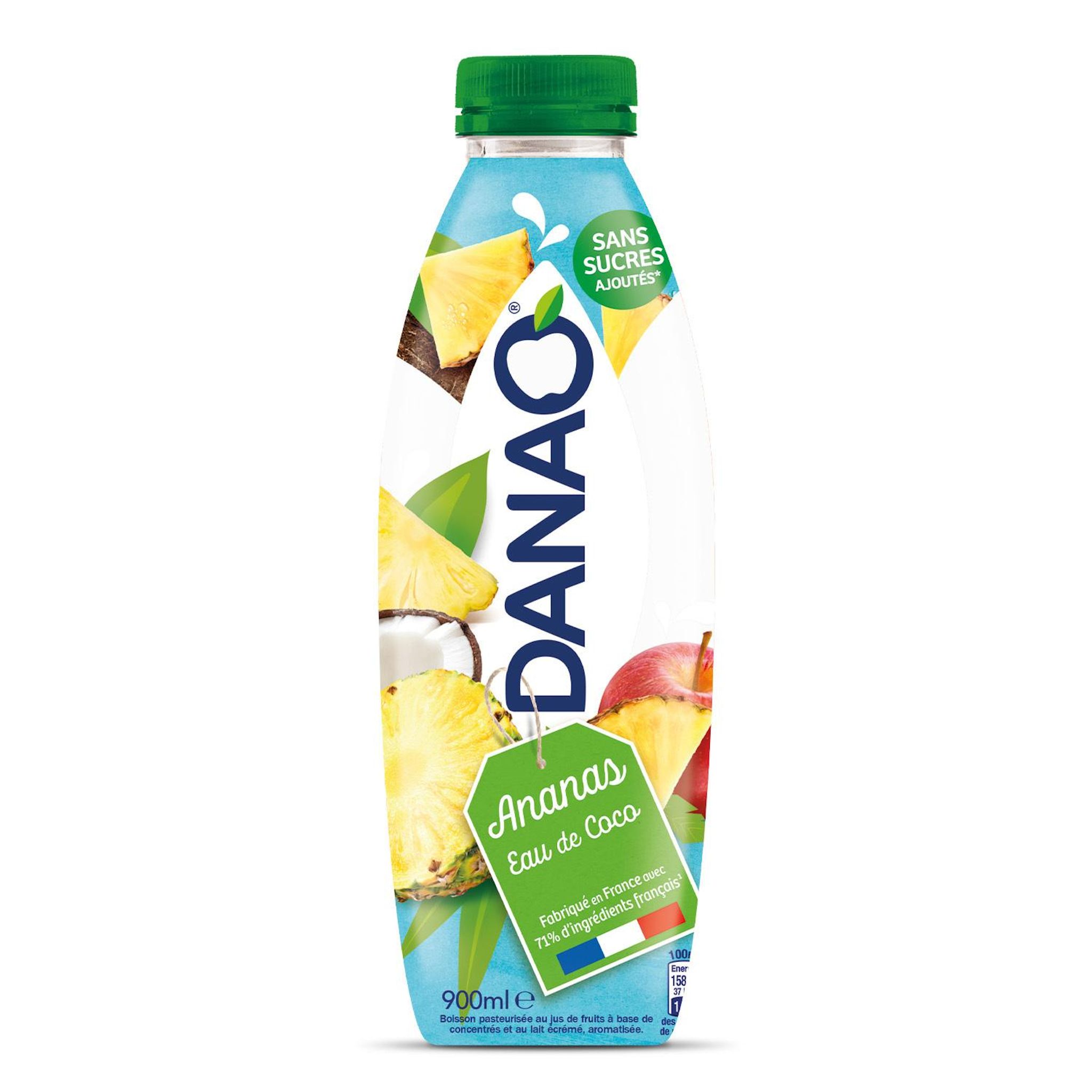 DANAO Boisson lactée ananas et eau de coco sans sucres ajoutés 90cl